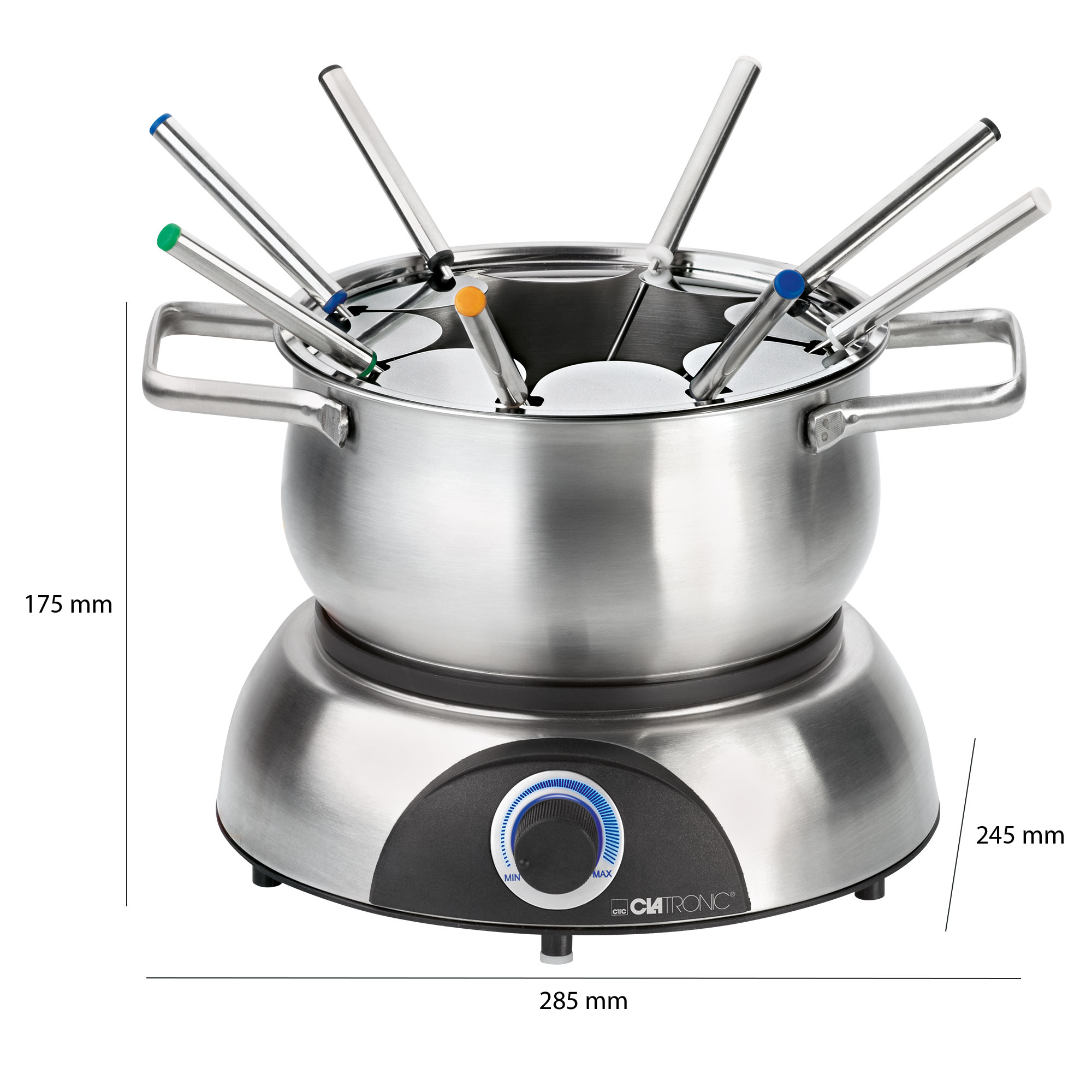 CLATRONIC Fondue-Set FD 3783, Edelstahl Topf, 8 Personen, 1,2 L, 1400W