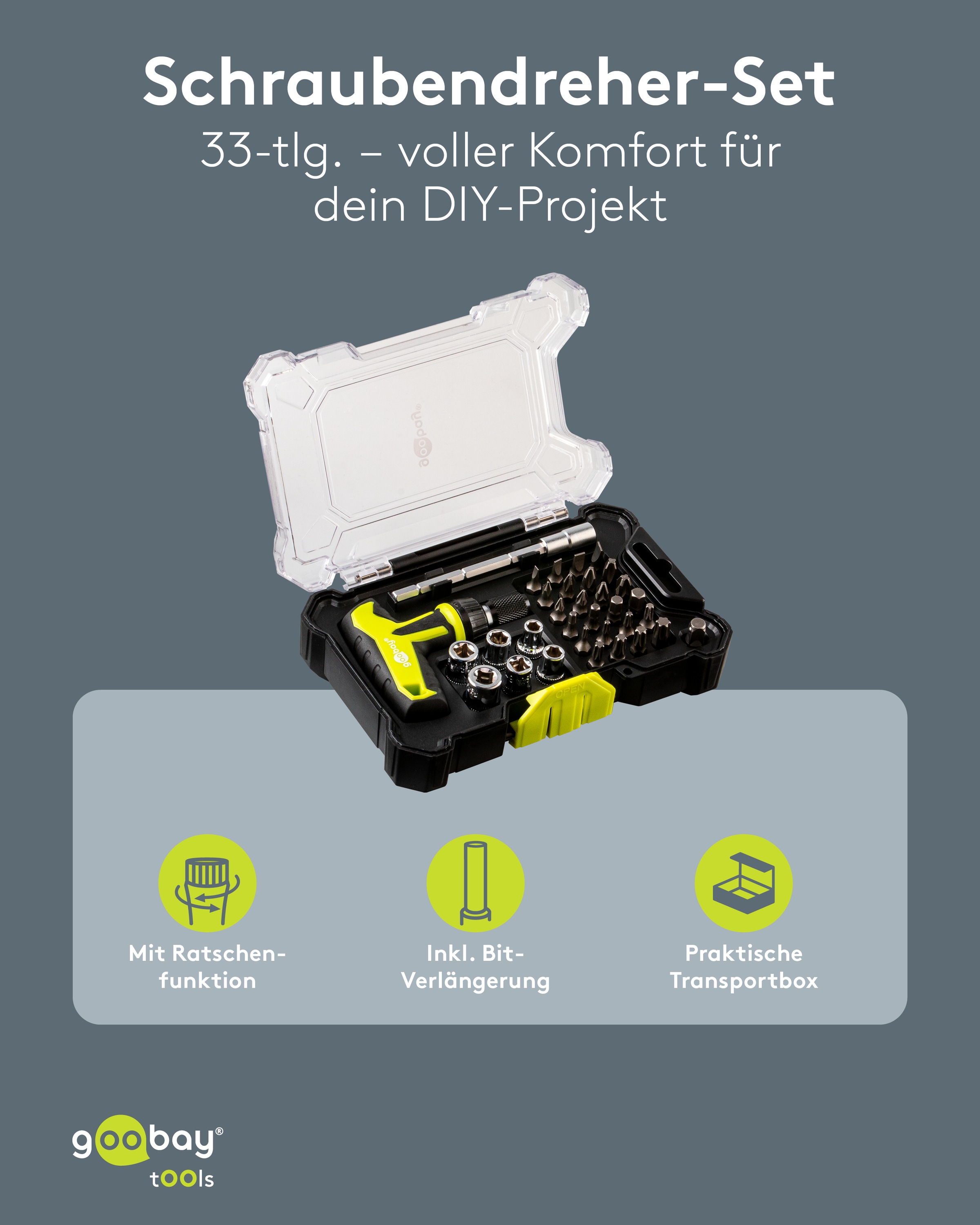 GOOBAY TOOLS Schraubendreher-Set, 77841, mit 30-tlg. Bitsatz