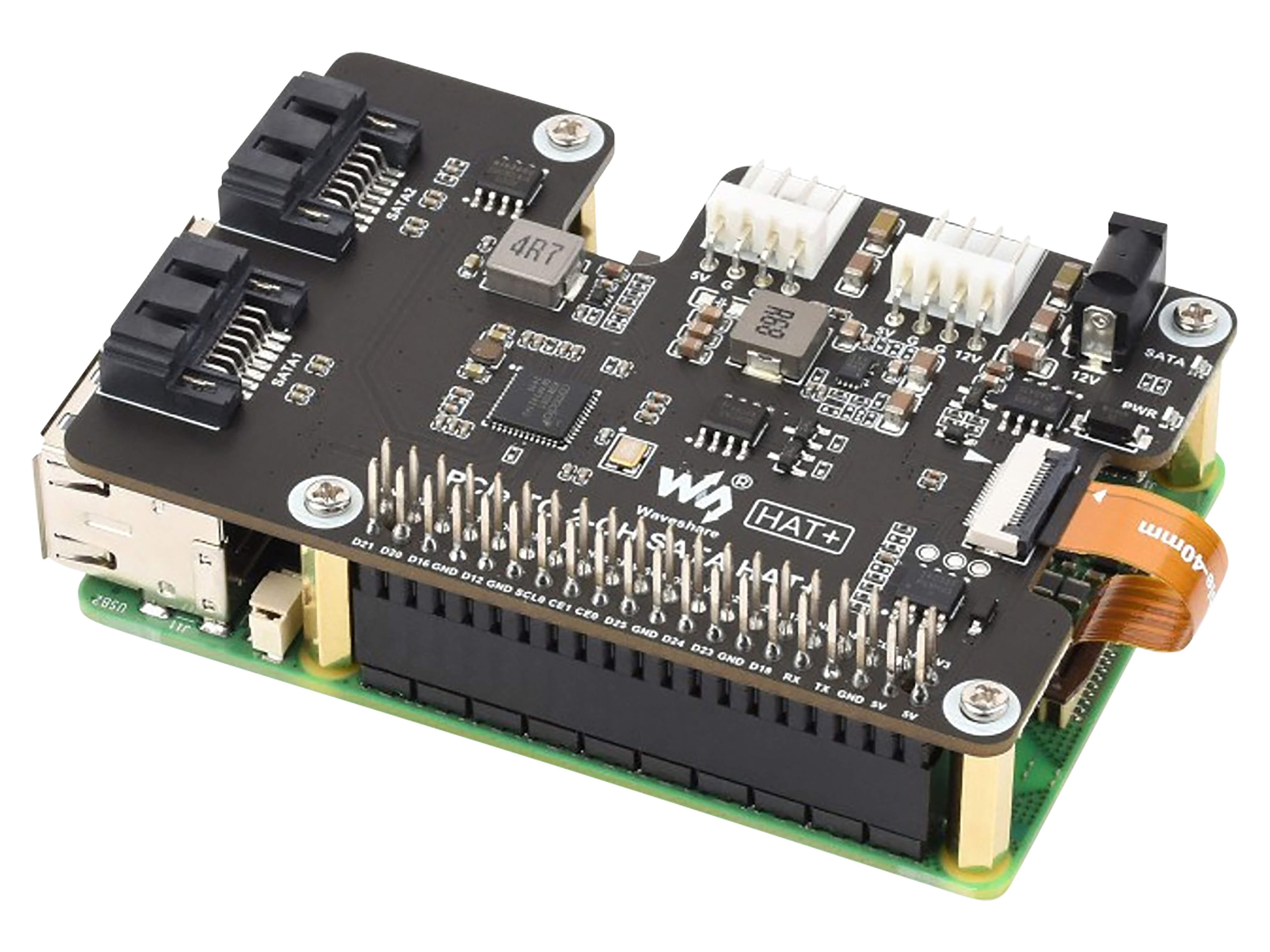 WAVESHARE 2-Kanal PCIe-auf-SATA HAT für Raspberry Pi 5