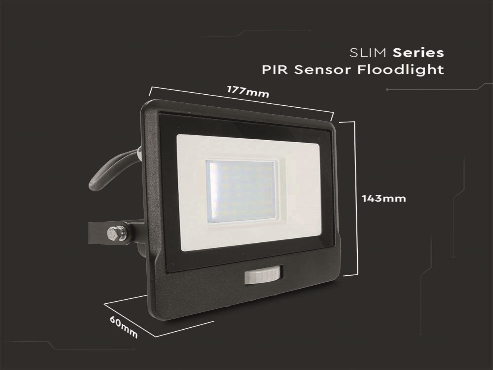 V-TAC LED-Fluter, Bewegungsmelder VT-138S-1 (20288) EEK: F, 30W, 2340 lm, 6500K, schwarz