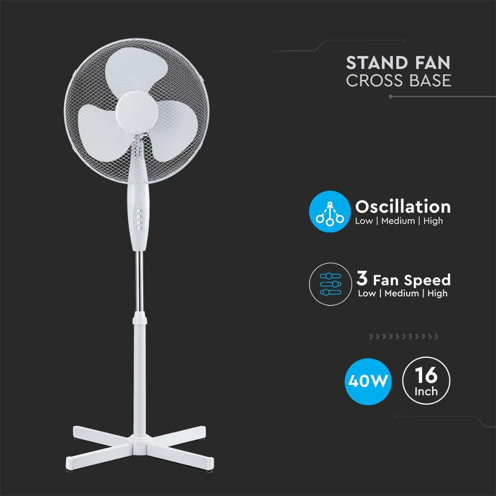 V-TAC Standventilator VT-4016-3, 40 W, 40 cm, weiß