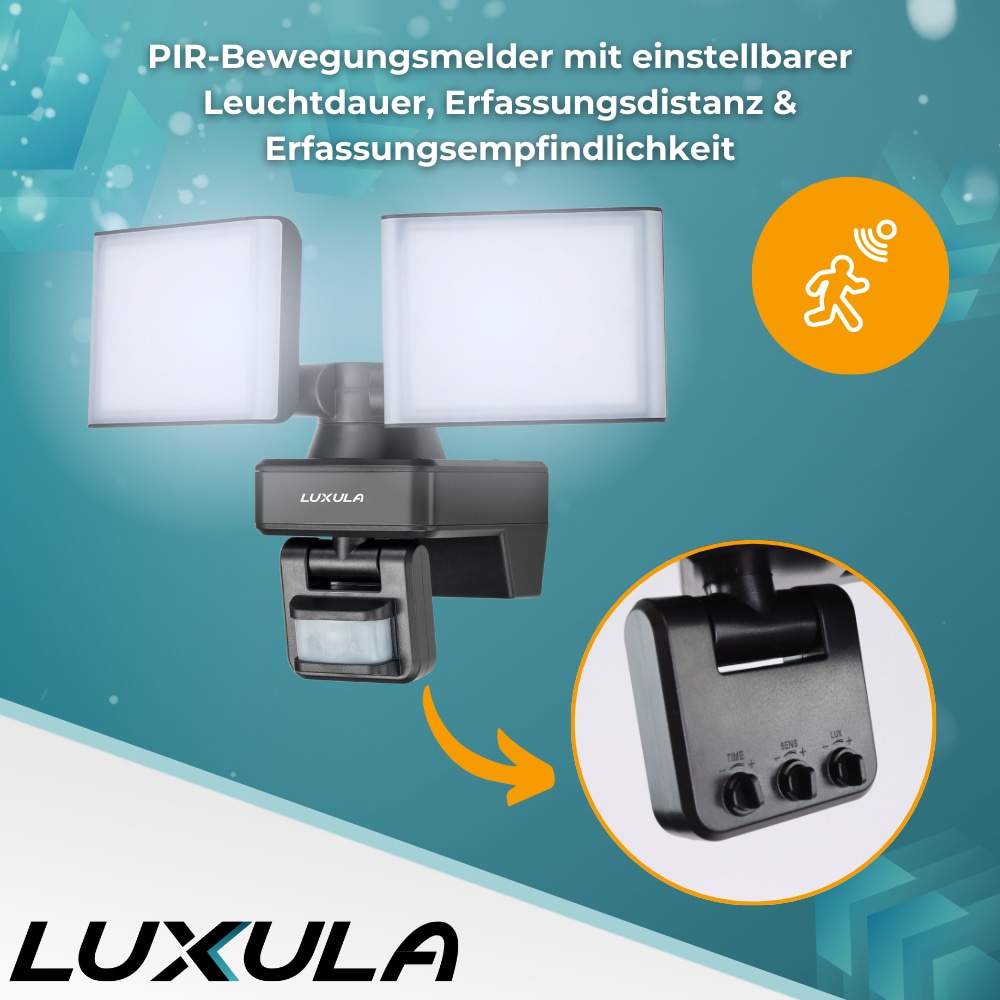 LUXULA LED-Fluter LX400192, mit BM, 2-köpfig, 2x 15 W, 3200 lm, 4000 K