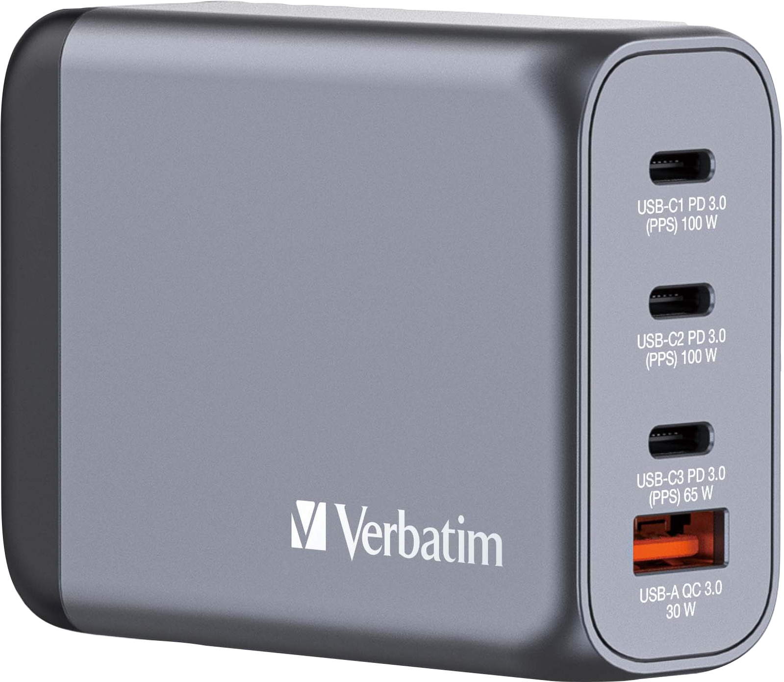 VERBATIM USB-Ladegerät 32202, 100W, 1x USB-A QC, 3x USB-C PD, grau VERBATIM USB-Ladegerät 32202, 100W, 1x USB-A QC, 3x USB-C PD, grau