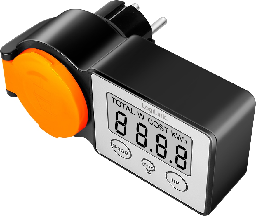 LOGILINK Außensteckdose mit Energiekostenmesser, 2"-LCD-Display, Schutzklappe