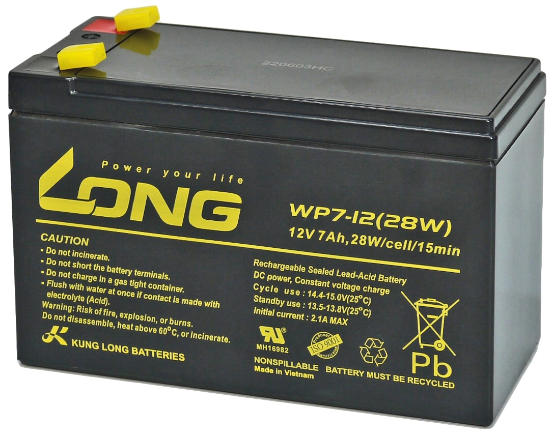 KUNG LONG Blei-Akkumulator Standby, WP7-12, 12 V-, 7 Ah, Faston 6,3 mm