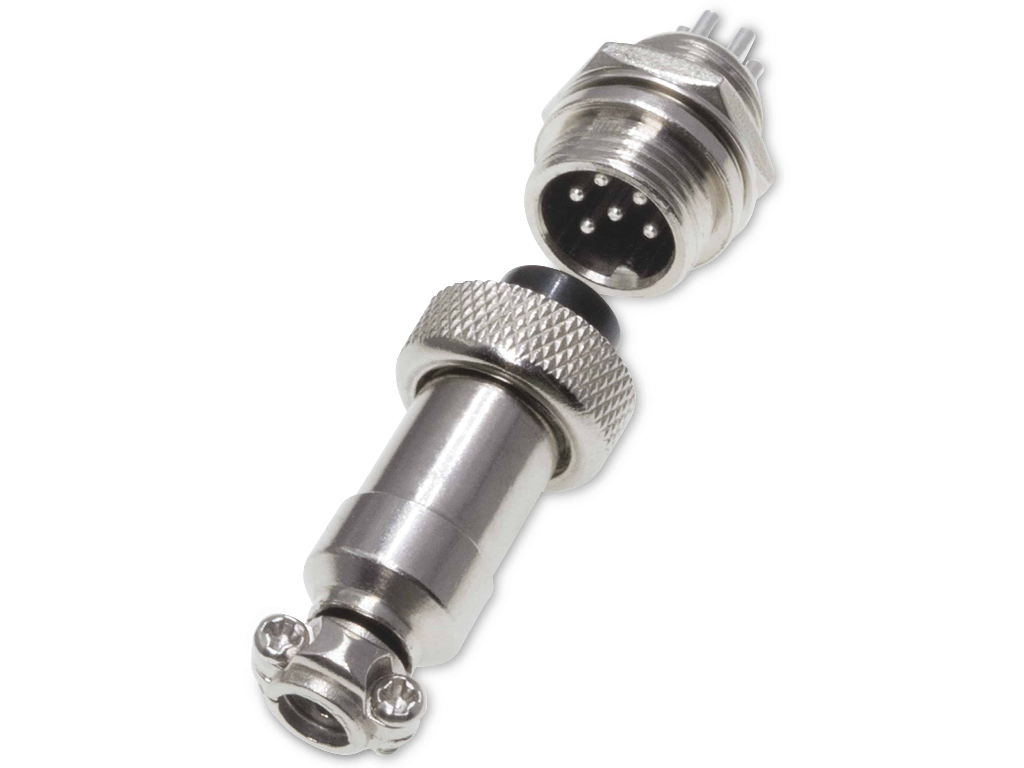 Rundsteckverbinder, 6-polig, 48V, 1A, Lötanschluss, IP55, wire to panel, 1 Stecker + 1 Buchse