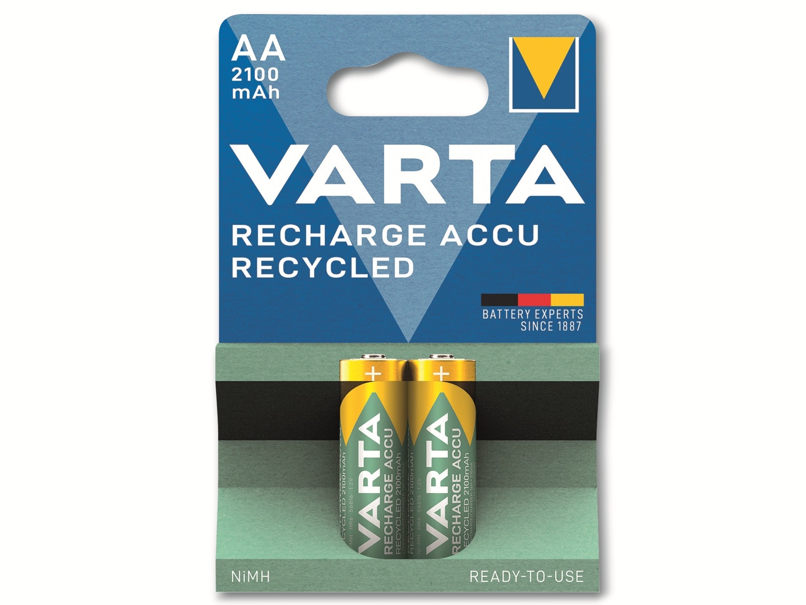 VARTA Akku NiMH, Mignon, AA, HR06, 1.2V/2100mAh, Accu Recycled, Pre-charged, 2er Pack