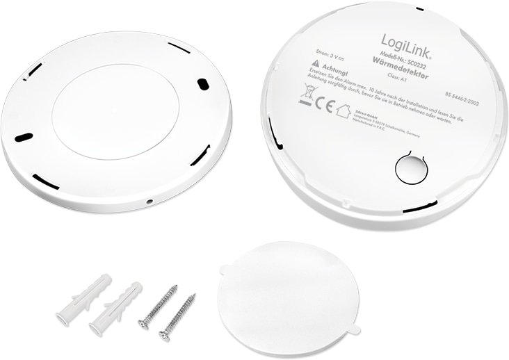 LOGILINK Hitzemelder SC0232, Klasse A1, 85 dB-Alarm, akustisch/optisch, weiß