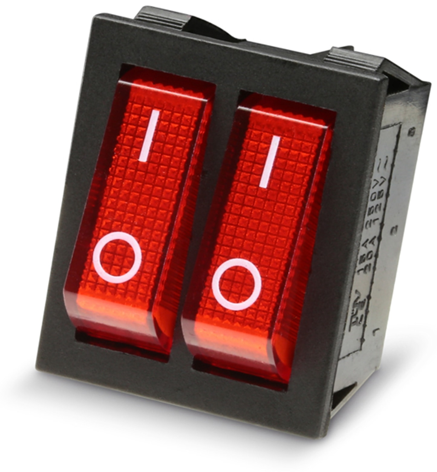 Wippenschalter 2x 1-pol., I-0, rot beleuchtet, 26x22 mm