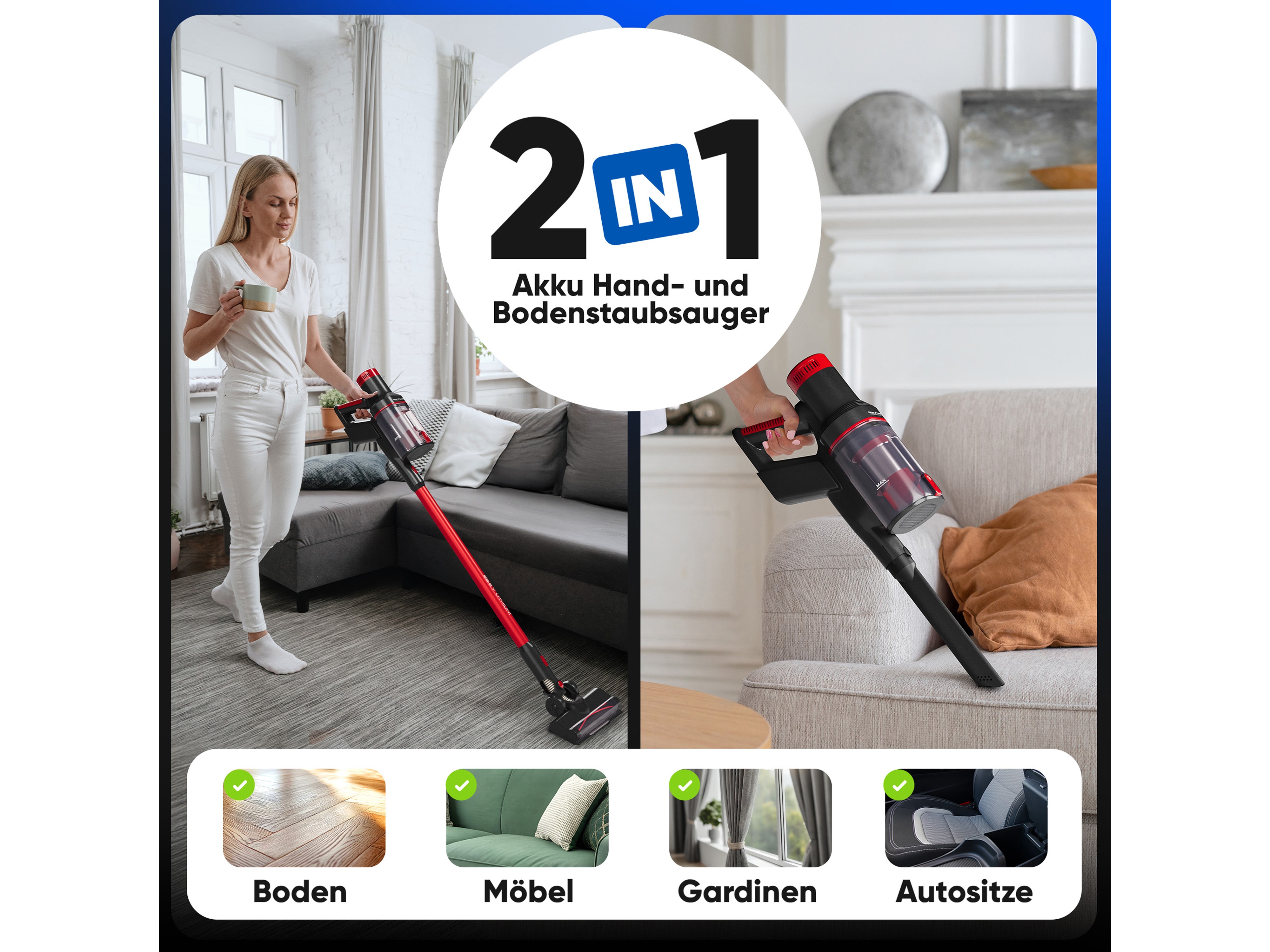 PROFI CARE Akku Staubsauger PC-BS 3136 A, anthrazit-rot, 2200 mAh, 22,2V