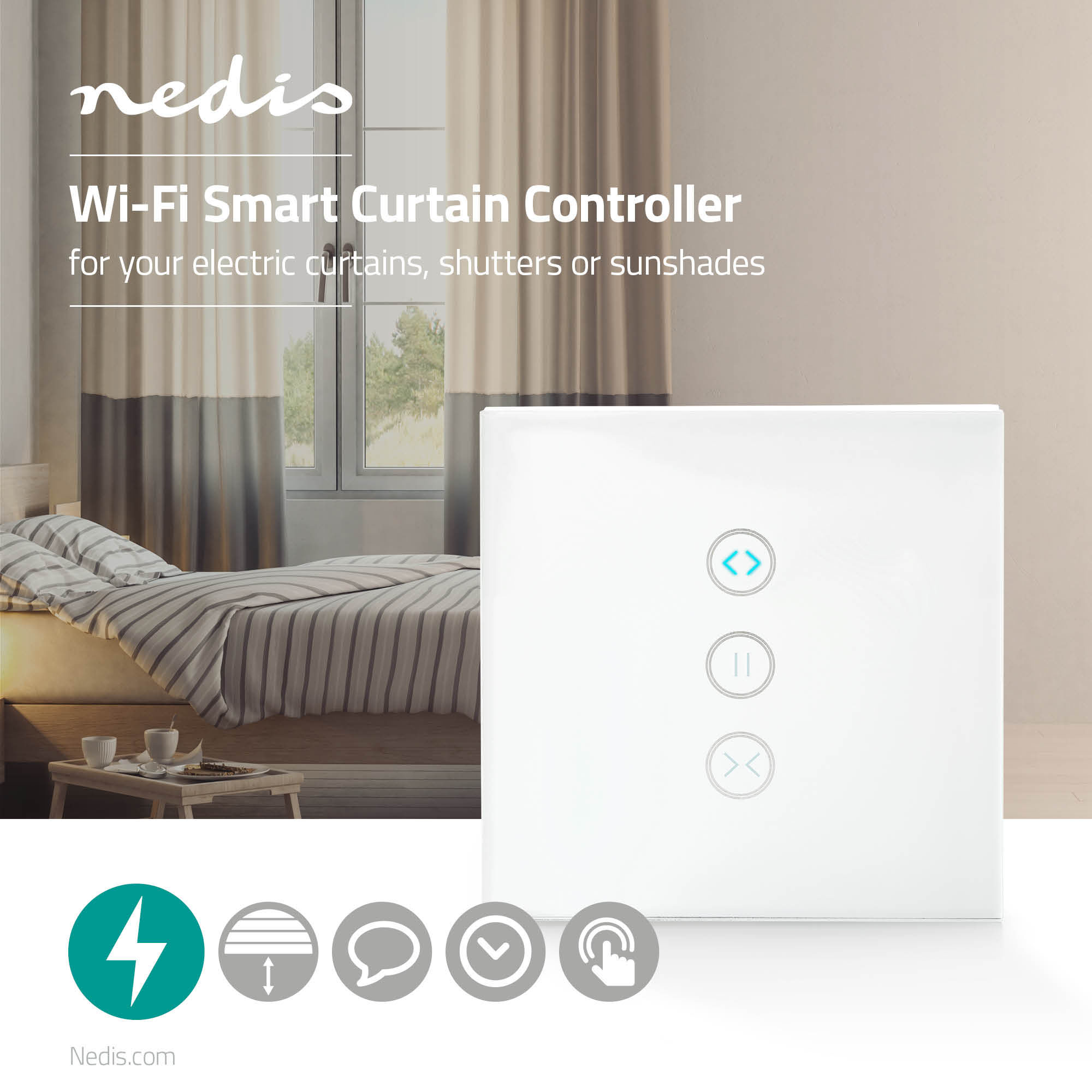 NEDIS Wandschalter SmartLife, Vohänge, Rolläden und Sonnenblenden, weiß
