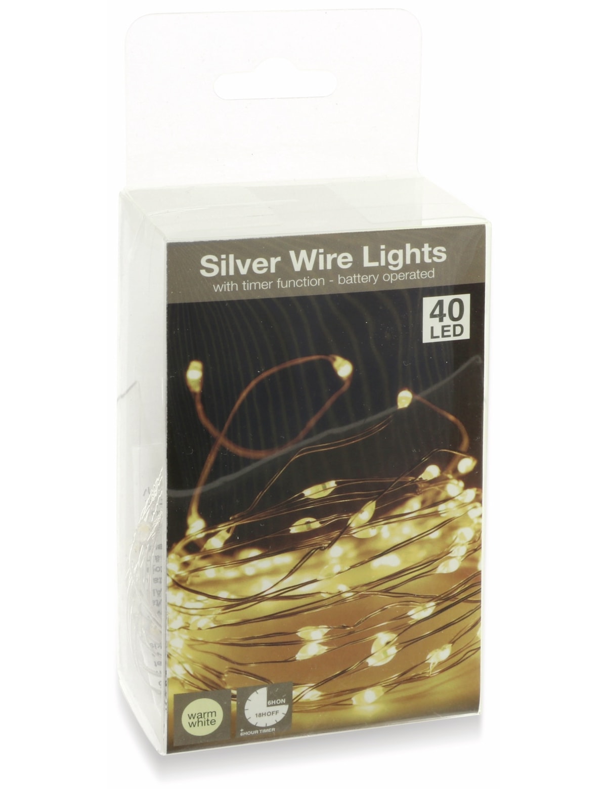 LED-Lichterkette, Silberdraht, 40 LEDs, warmweiß, Batteriebetrieb, Timer
