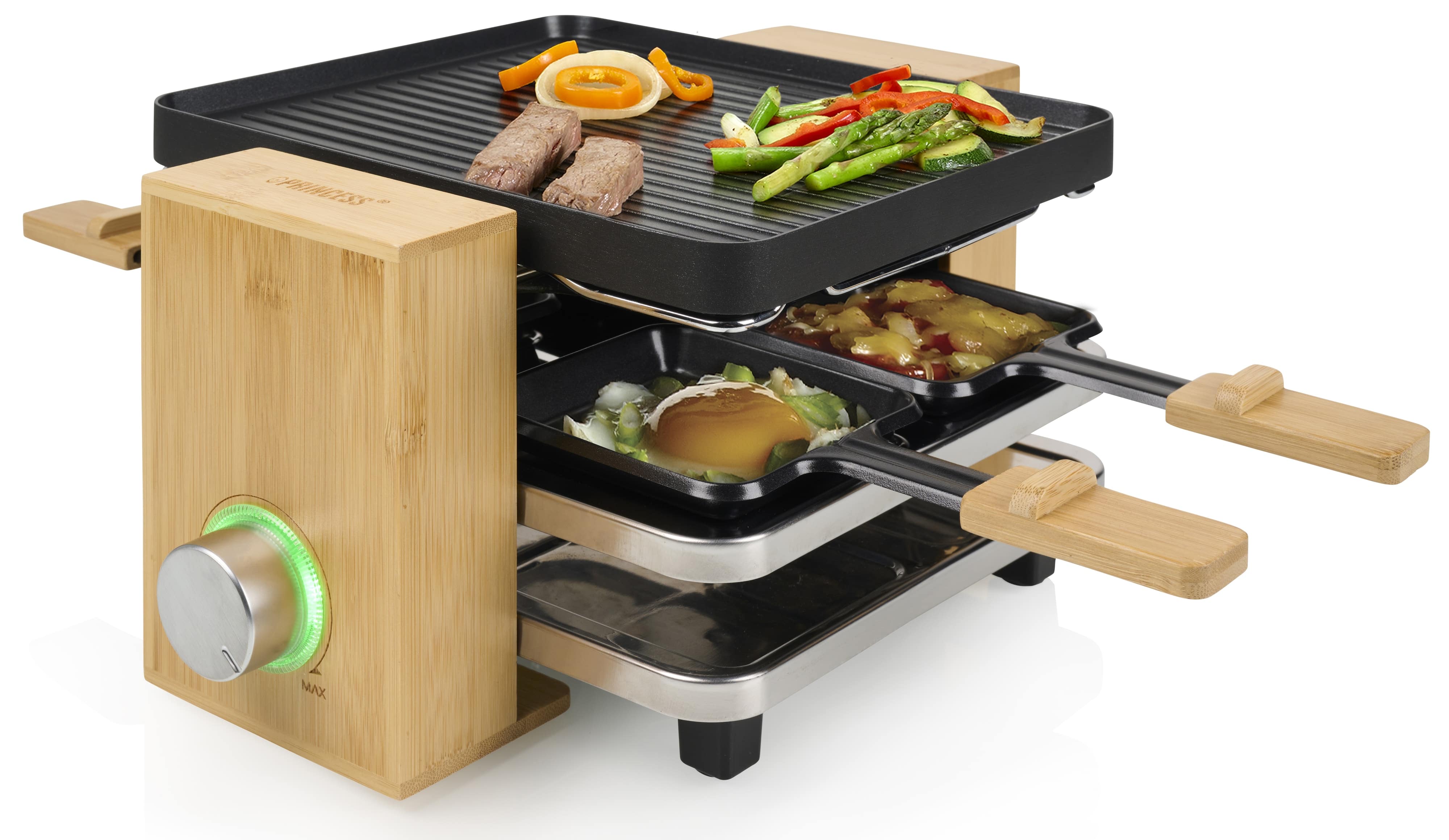PRINCESS Raclette Pure 4, 800 W, Bambusgehäuse, 4 Pfännchen PRINCESS Raclette Pure 4, 800 W, Bambusgehäuse, 4 Pfännchen