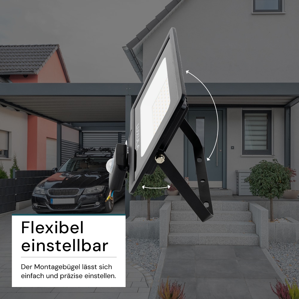 LUXULA LED-Fluter mit Bewegungsmelder, EEK: F, 50W, 5000lm, 4000K, schwarz