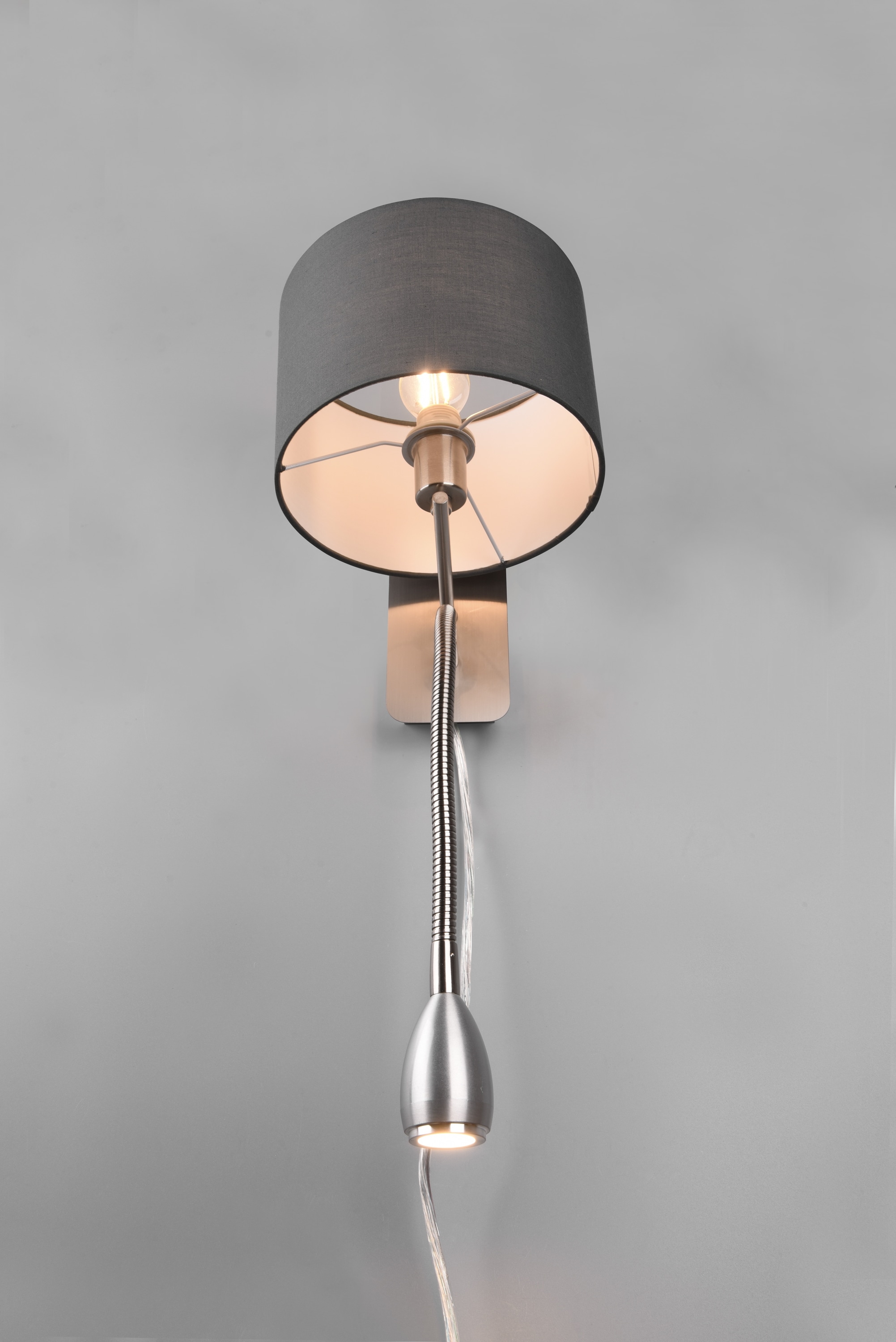 TRIO Wandleuchte Hotel 271170211 Nickel matt, Schirm grau, 1 x 3,1W LED, 310 lm, 3000K, 1 x E14