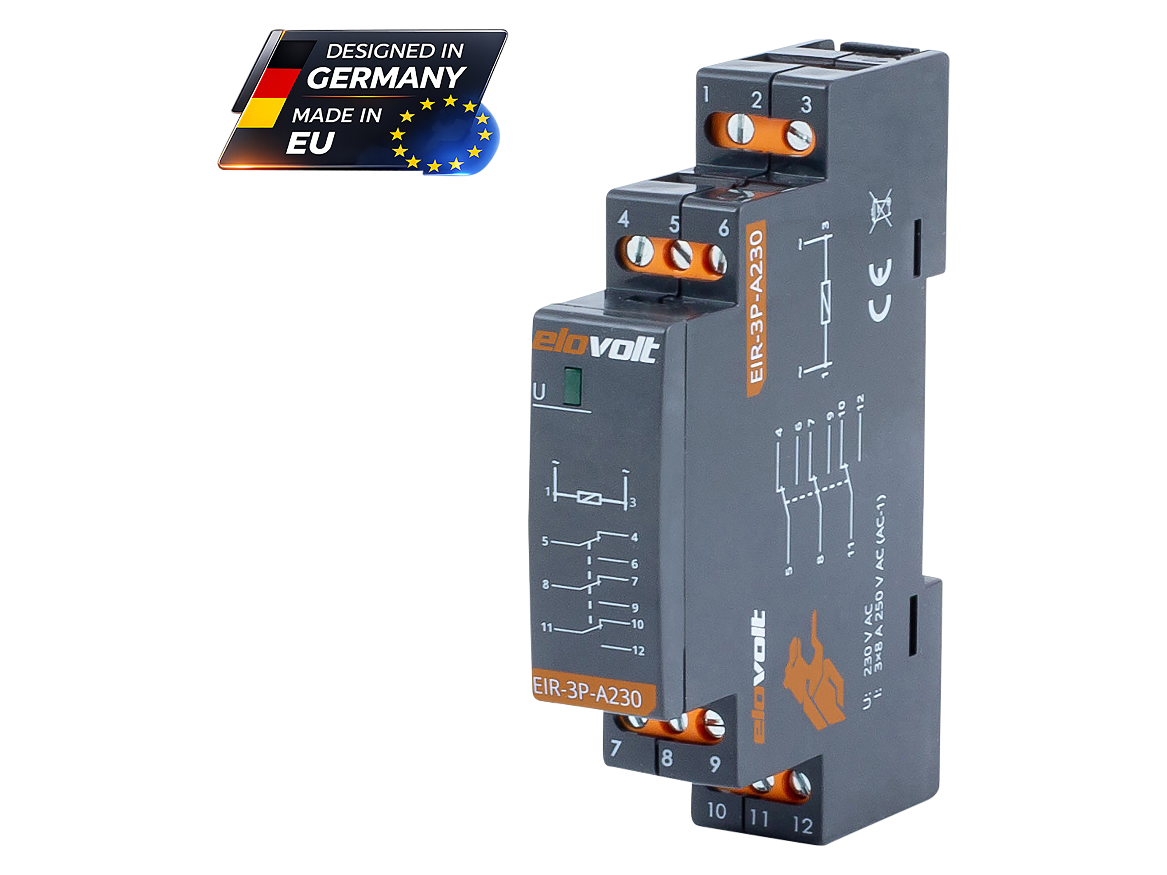 ELOVOLT Schaltrelais EIR-3P-A230, 3x 8 A, 230 V, 3 Wechsler ELOVOLT Schaltrelais EIR-3P-A230, 3x 8 A, 230 V, 3 Wechsler