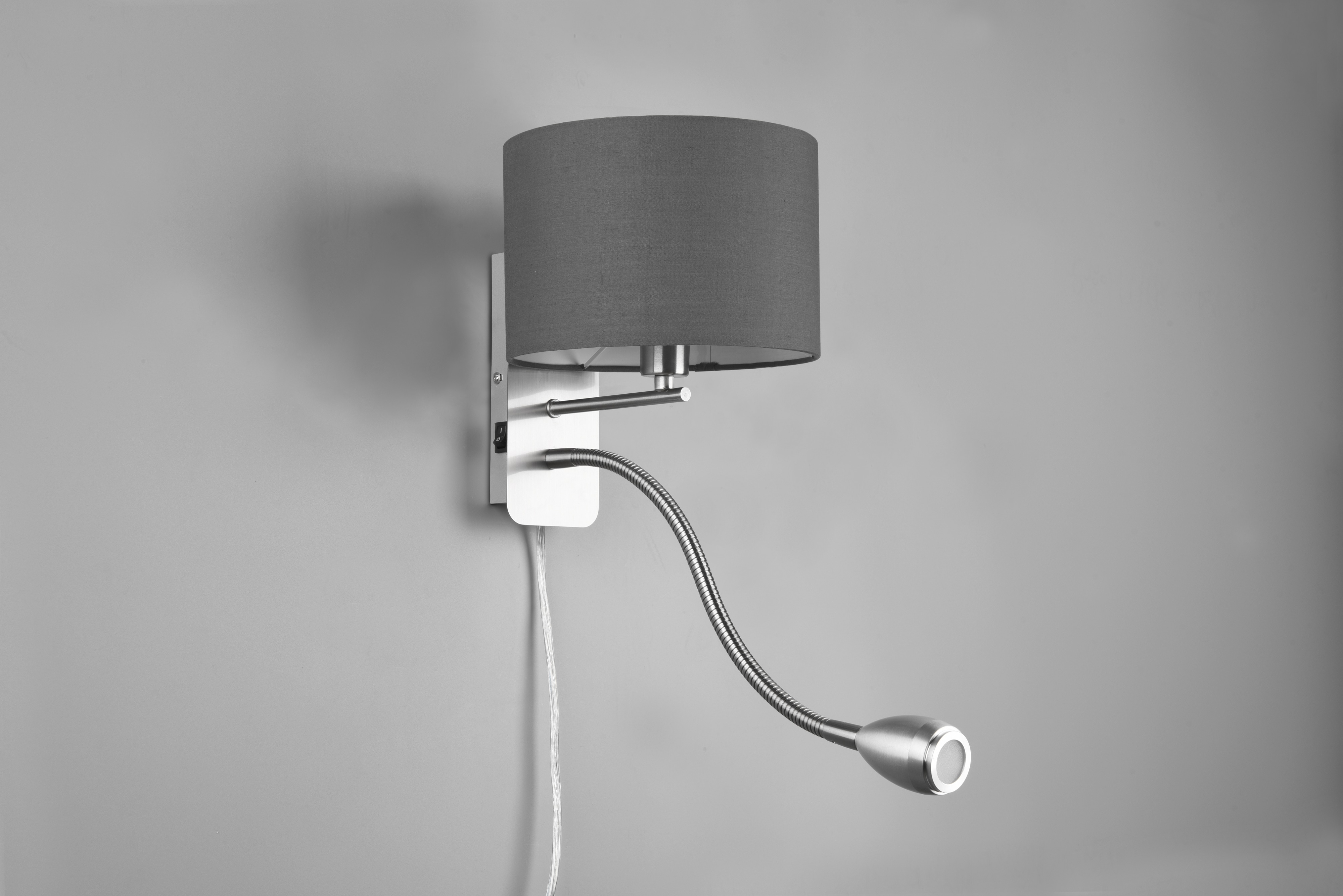 TRIO Wandleuchte Hotel 271170211 Nickel matt, Schirm grau, 1 x 3,1W LED, 310 lm, 3000K, 1 x E14
