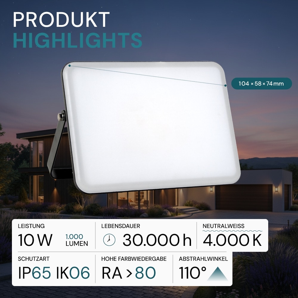 LUXULA LED-Fluter mit Schnellverbinder, EEK: F, 10W, 1000lm, 4000K, schwarz