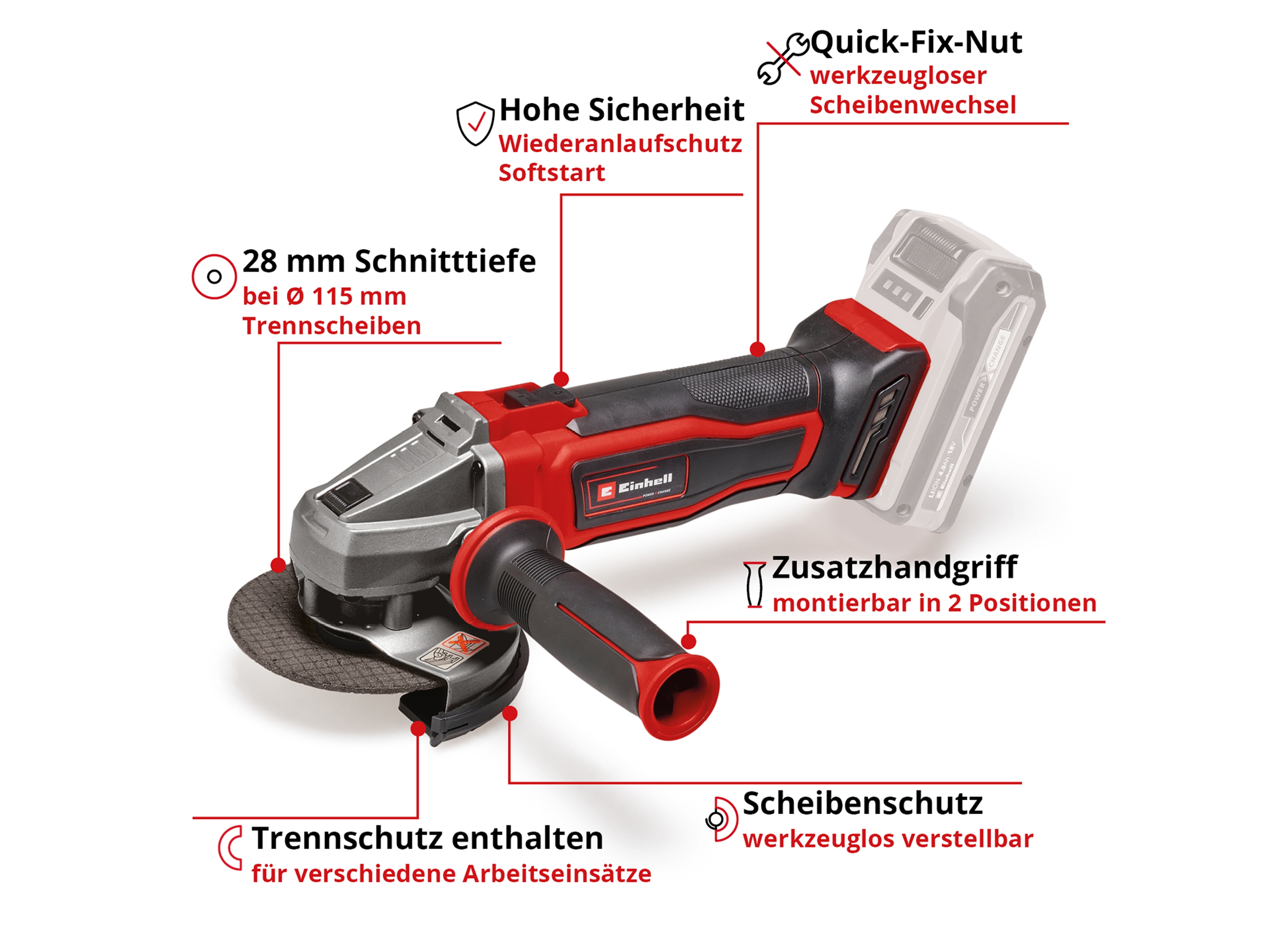 EINHELL Akku-Winkelschleifer TE-AG 18/ 115 Q Li-Solo
