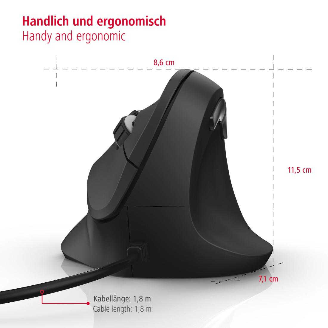 HAMA USB-Maus EMC-500, ergonomisch, 6 Tasten, schwarz