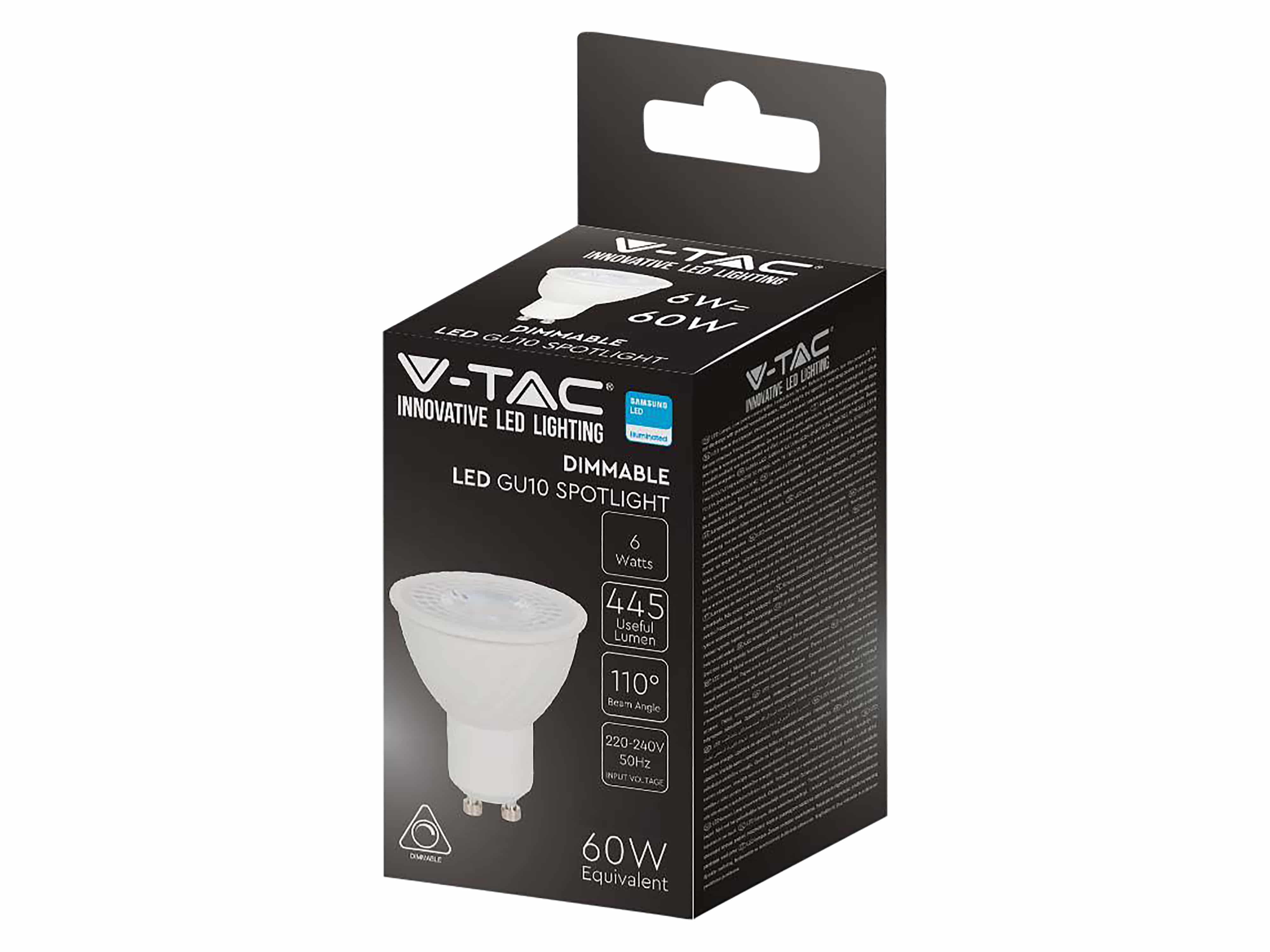V-TAC LED-Lampe VT-21198, GU10, EEK: F, 6 W, 445 lm, 3000 K V-TAC LED-Lampe VT-21198, GU10, EEK: F, 6 W, 445 lm, 3000 K
