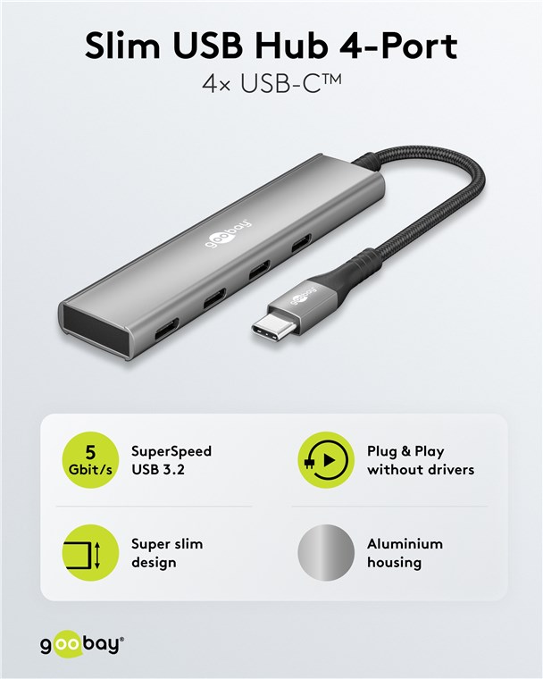 GOOBAY USB-C Hub 76564 Slim 4 Port USB-C auf USB-C 5 Gbit/s