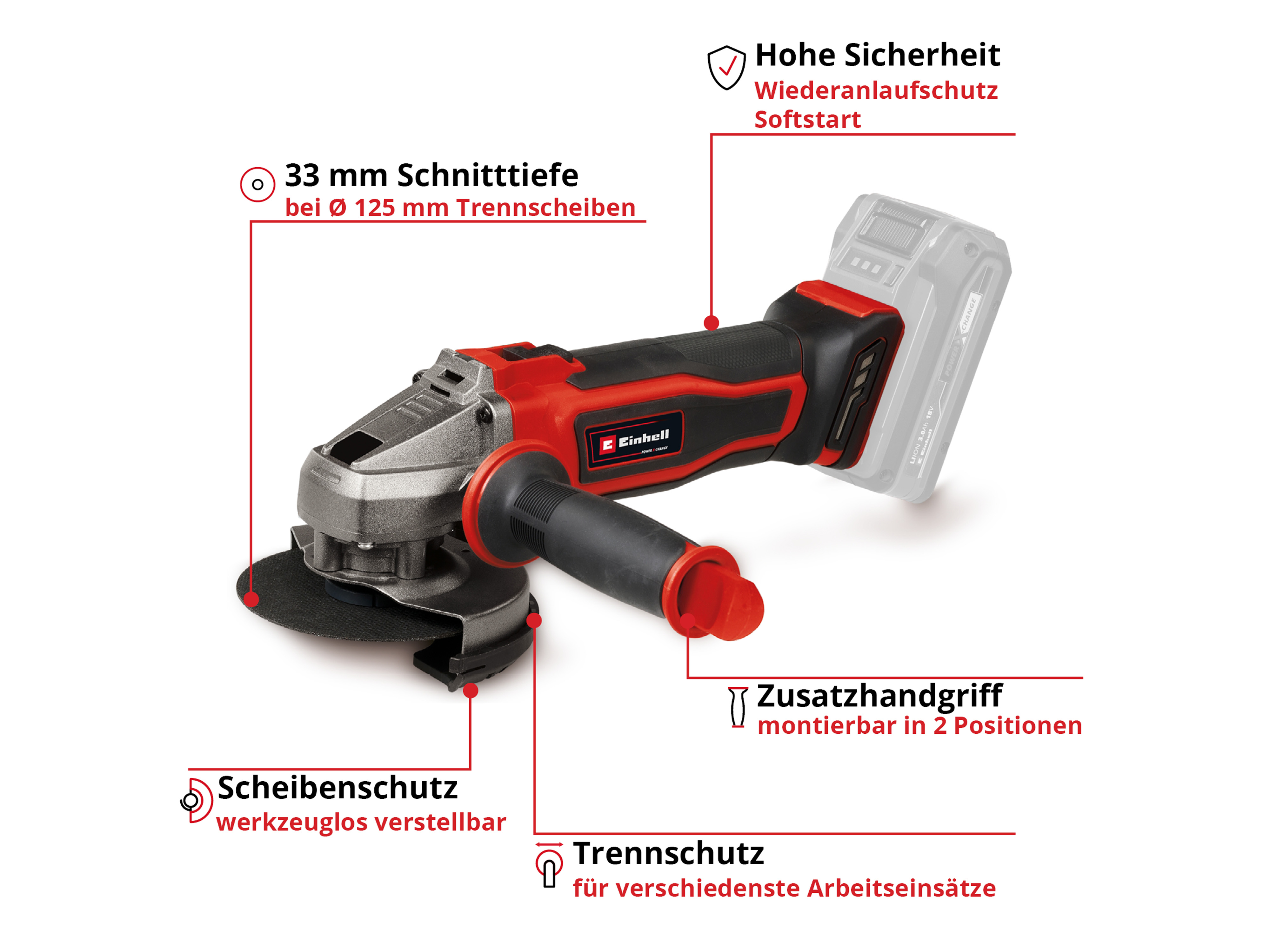 EINHELL Akku-Winkelschleifer TE-AG, 18/125-2 Li, 4431168, Solo