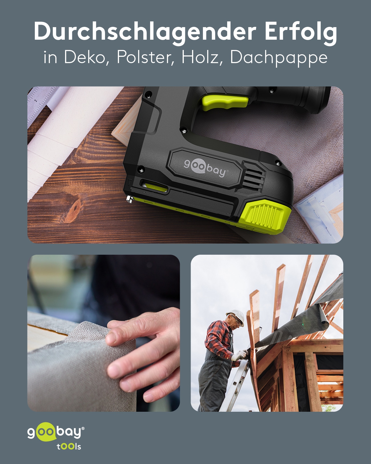 GOOBAY TOOLS 2in1 Akku-Tacker, 77819, mit 2.000 Tackernadeln und 500 Nägeln