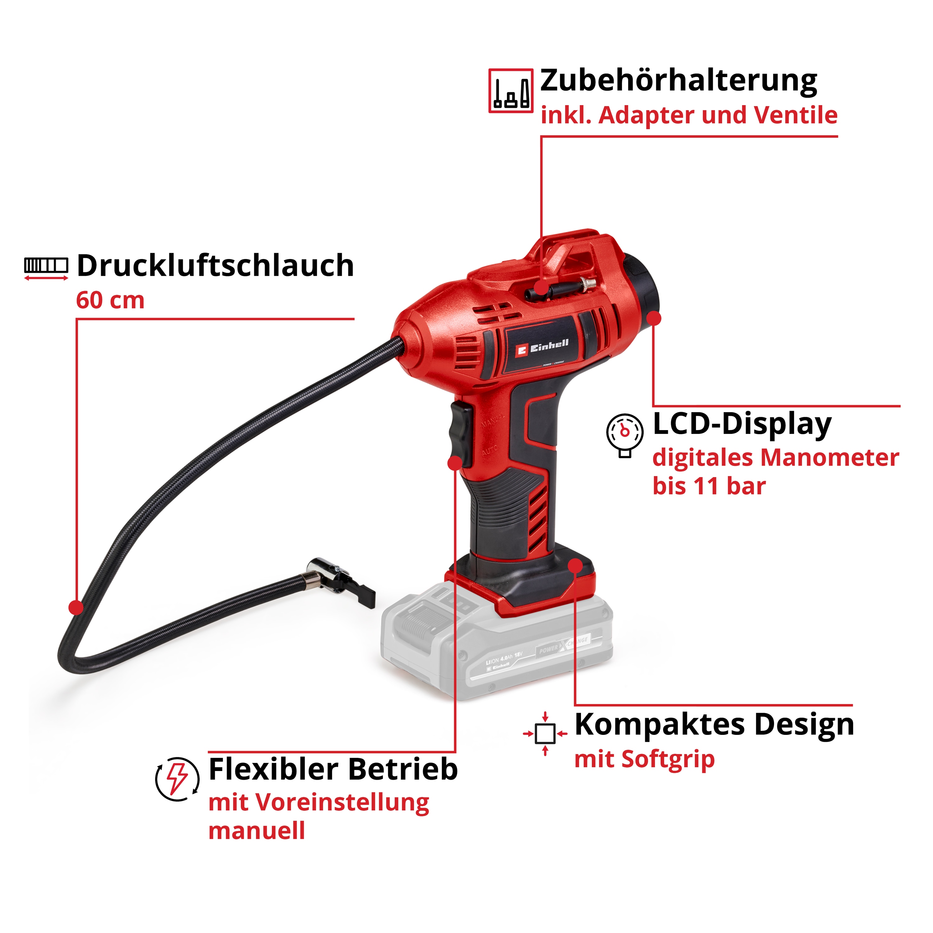EINHELL Akku-Autokompressor CE-CC 18 Li - Solo + Systemkoffer E-Case S-F EINHELL Akku-Autokompressor CE-CC 18 Li - Solo + E-Box Koffer S-F