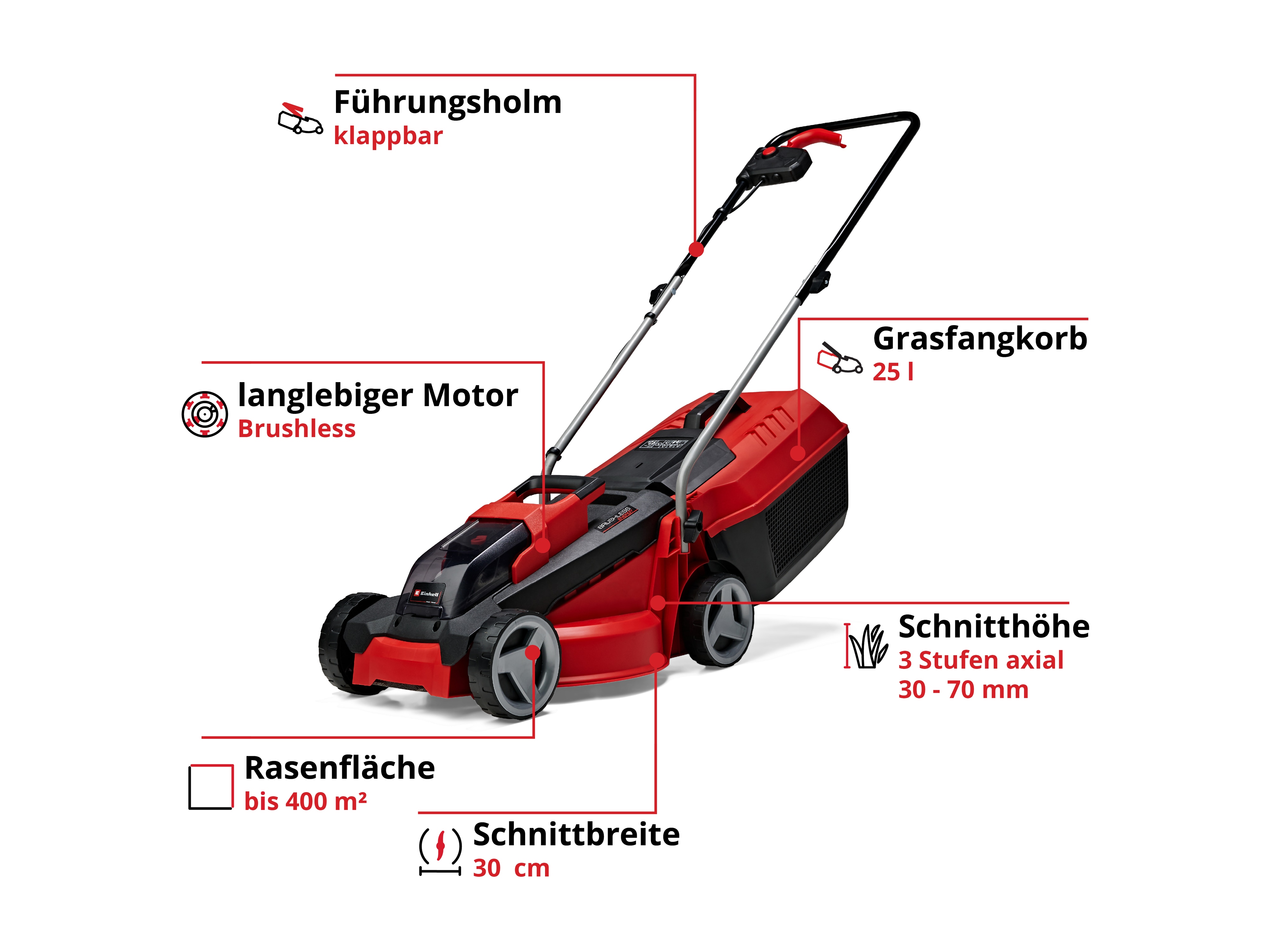 EINHELL Akku-Rasenmäher GE-CM 18/30 Li (1x3,0 Ah)