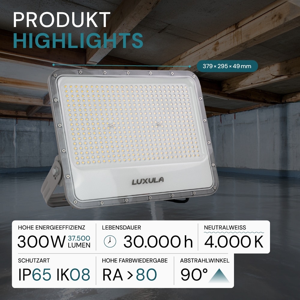 LUXULA LED-Fluter, EEK: E, 300W, 37500lm, 4000K, IP65, grau LUXULA LED-Fluter, EEK: E, 300W, 37500lm, 4000K, IP65, grau