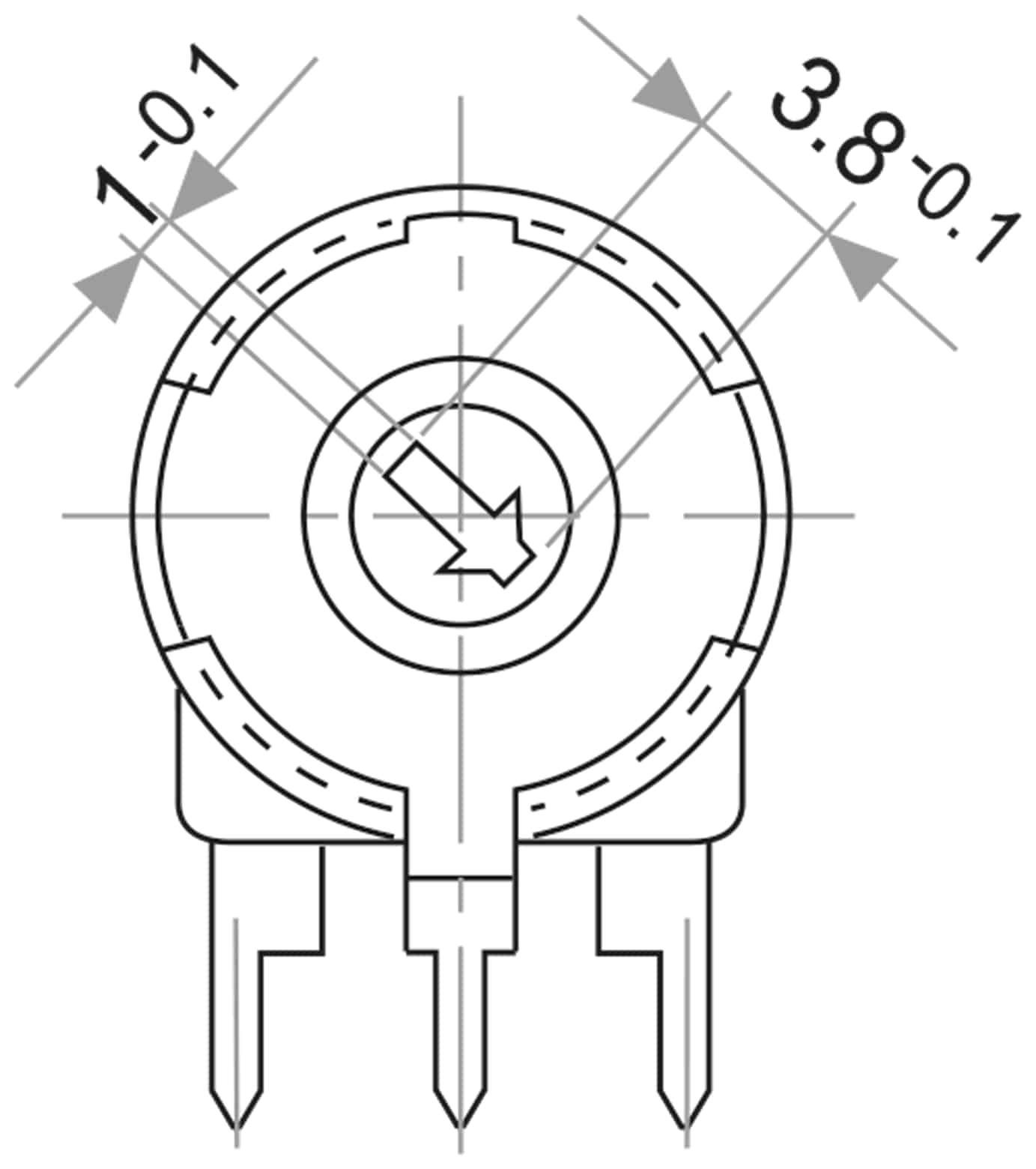 PIHER Potentiometer PT-10, 250 Ω, liegend