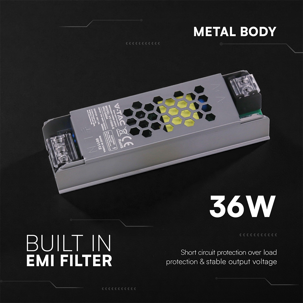 V-TAC Schaltnetzteil, VT-24254, 12V/3,0A, 36W, IP20 V-TAC Schaltnetzteil, VT-24254, 12V/3,0A, 36W, IP20