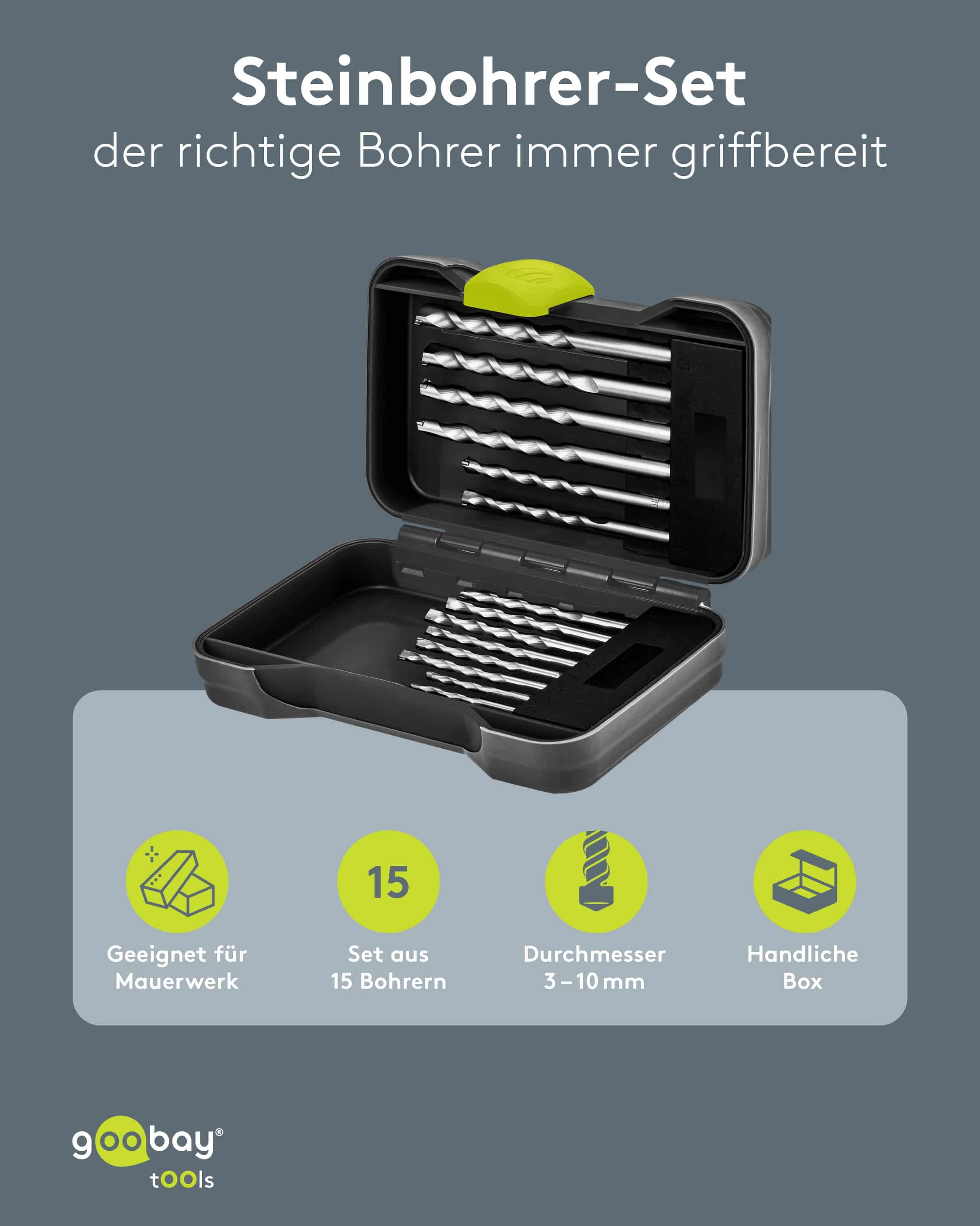 GOOBAY TOOLS Steinbohrer-Set, 77849, 3-10 mm, 15-teilig GOOBAY TOOLS Steinbohrer-Set, 77849, 3-10 mm, 15-teilig