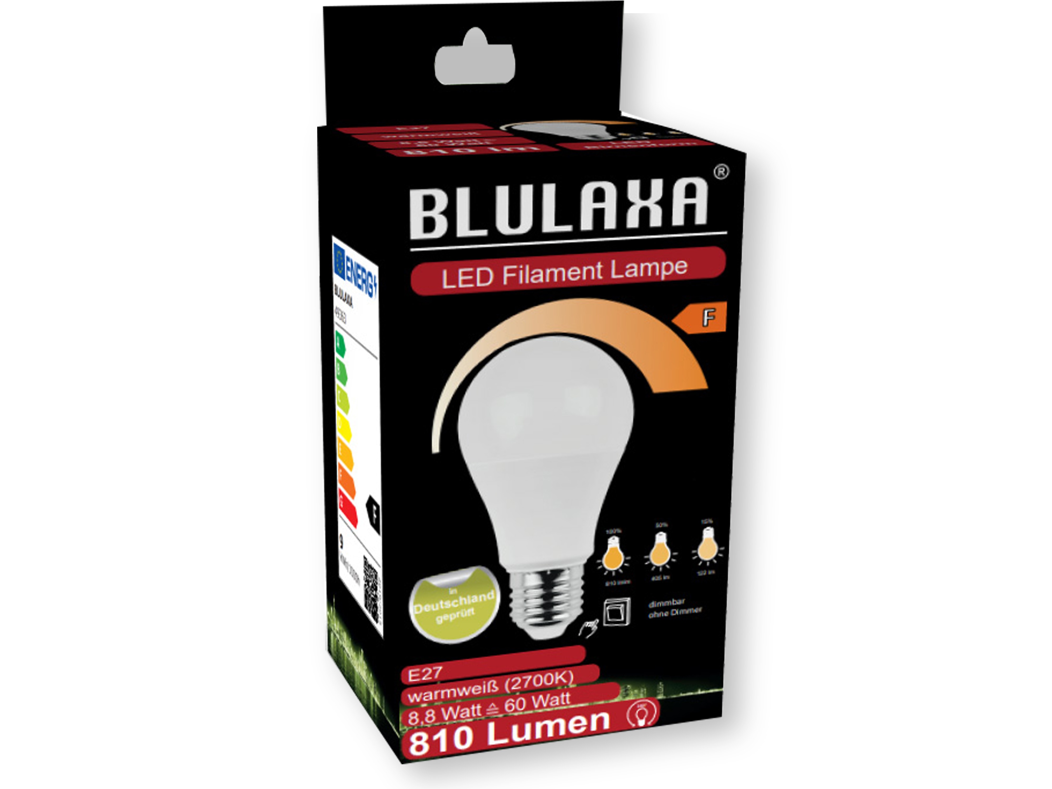 BLULAXA LED-SMD-Lampe, A60, E27, EEK: F, 8,8W, 810lm, 2700K