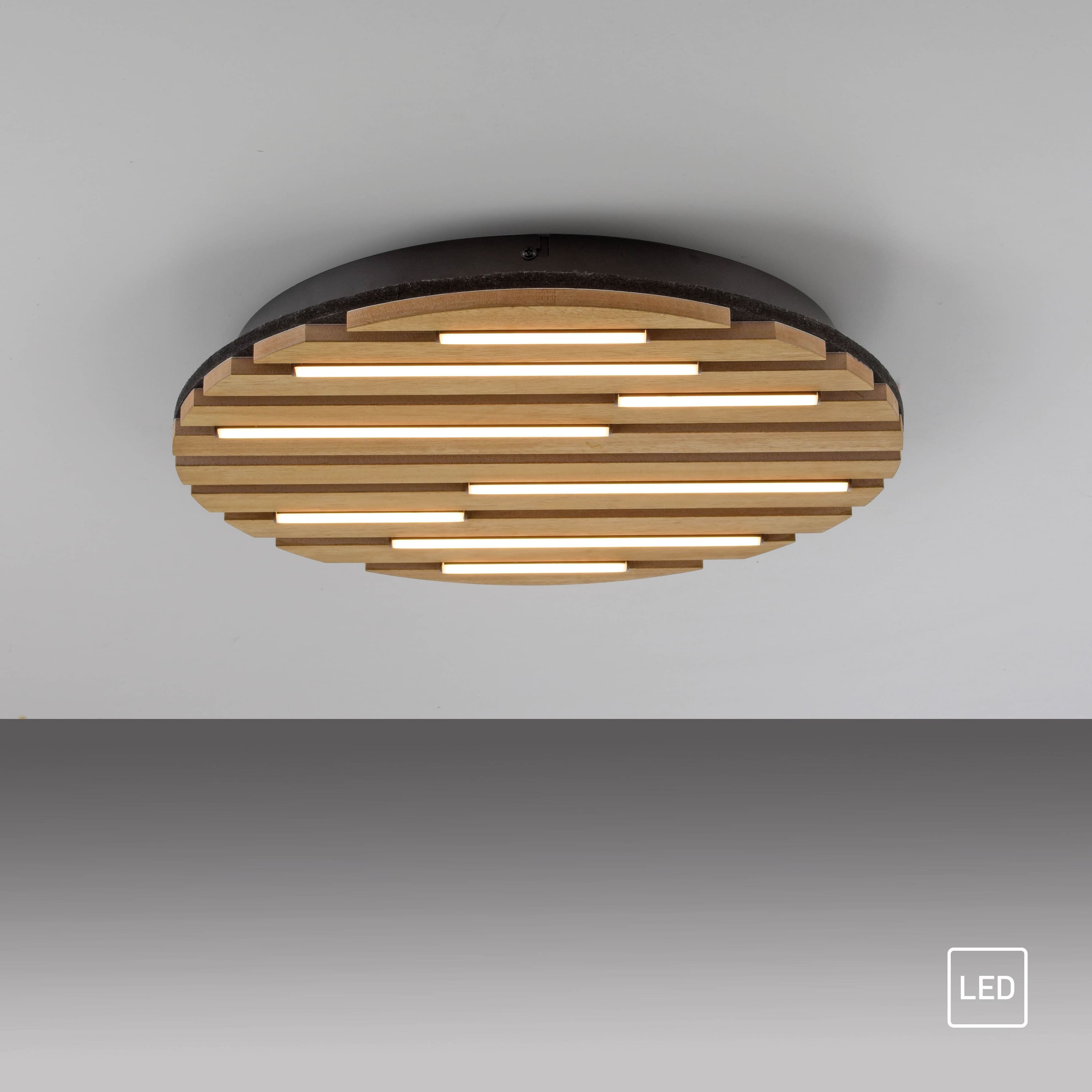 JUST LIGHT LED-Deckenleuchte 15592-79, 12W, 3000K, 1700lm, warmweiß, IP20, Holz/schwarz