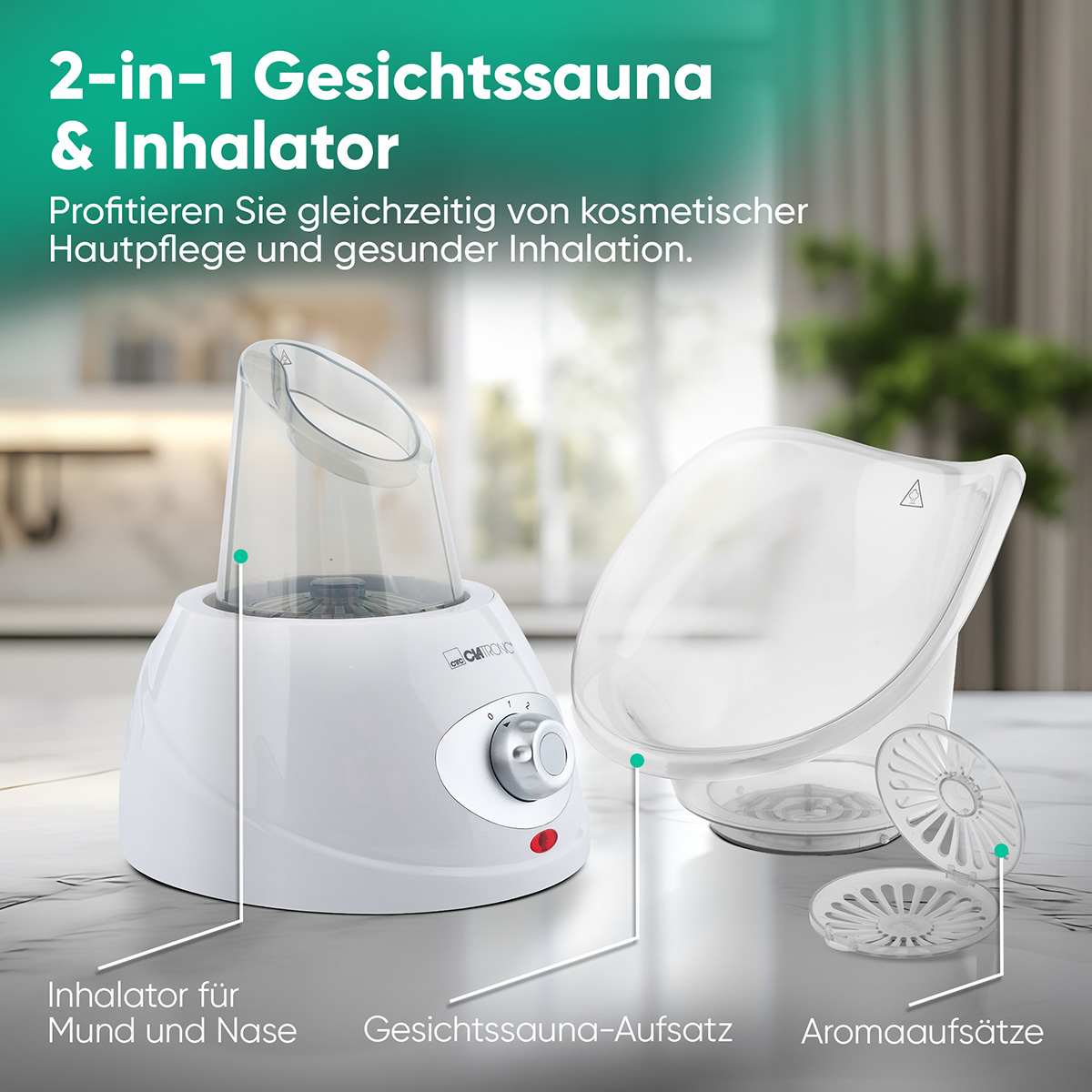 CLATRONIC Gesichtssauna & Inhalationsgerät GS 3656, 3-Stufen
