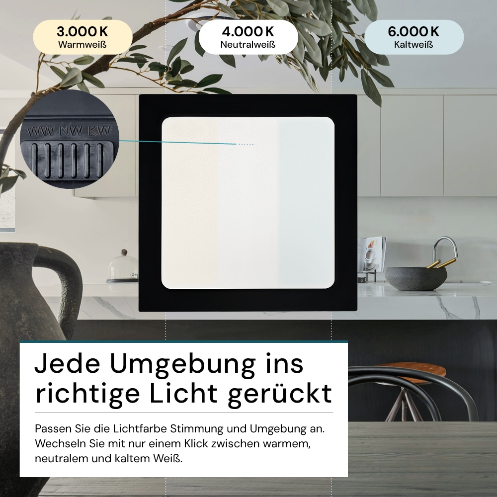 LUXULA LED-Deckenleuchte, 18W, EEK: F, 1800lm, CCT, IP44, quadrat, schwarz