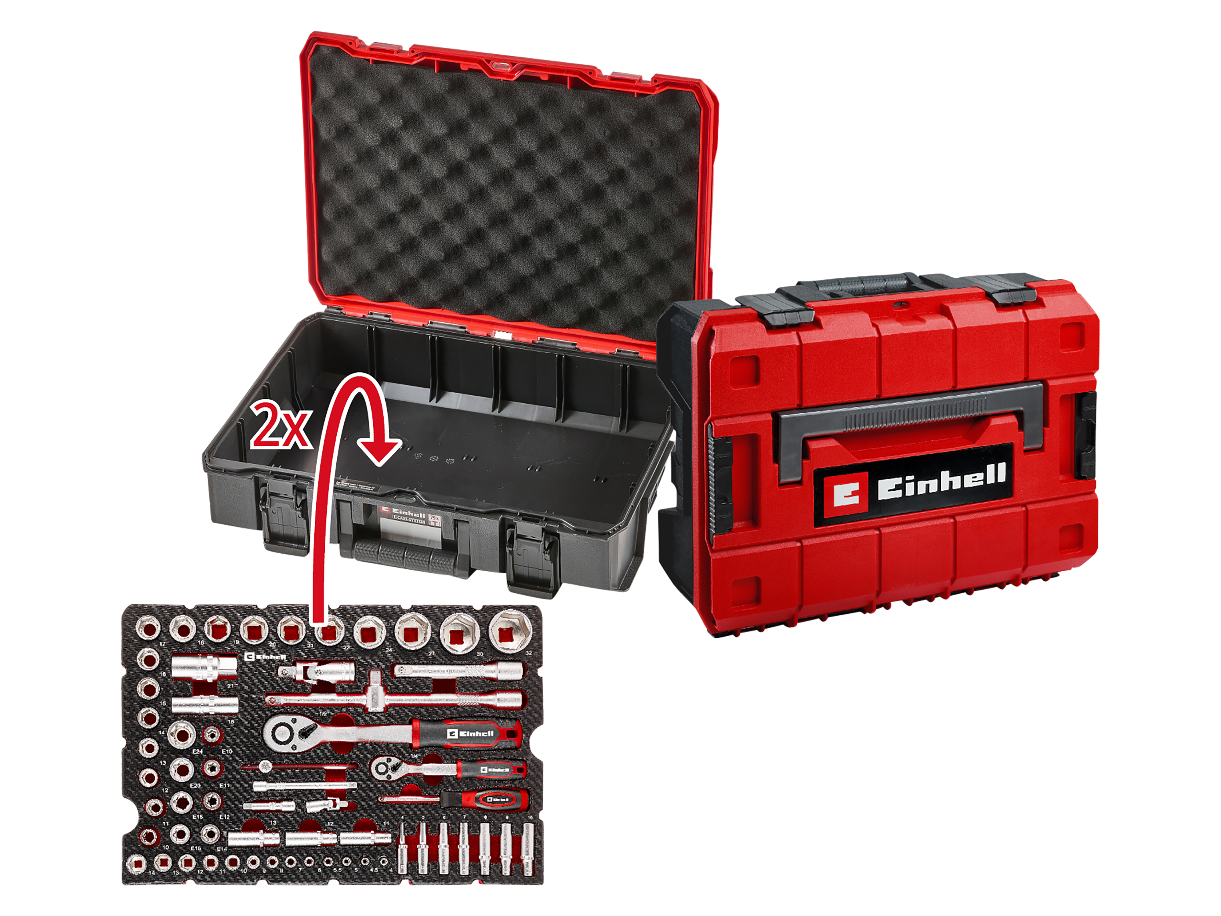 EINHELL E-Case-Einleger Stecknüsse und Ratschen, 370520, 60-teilig