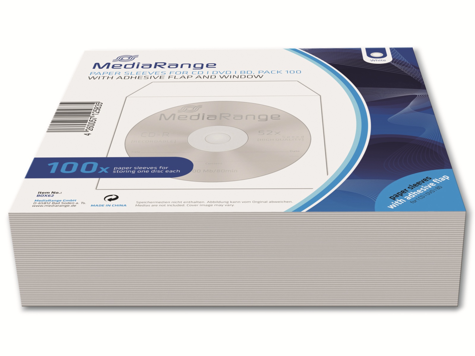 MEDIARANGE CD-Papiertaschen, 100er Pack, weiß
