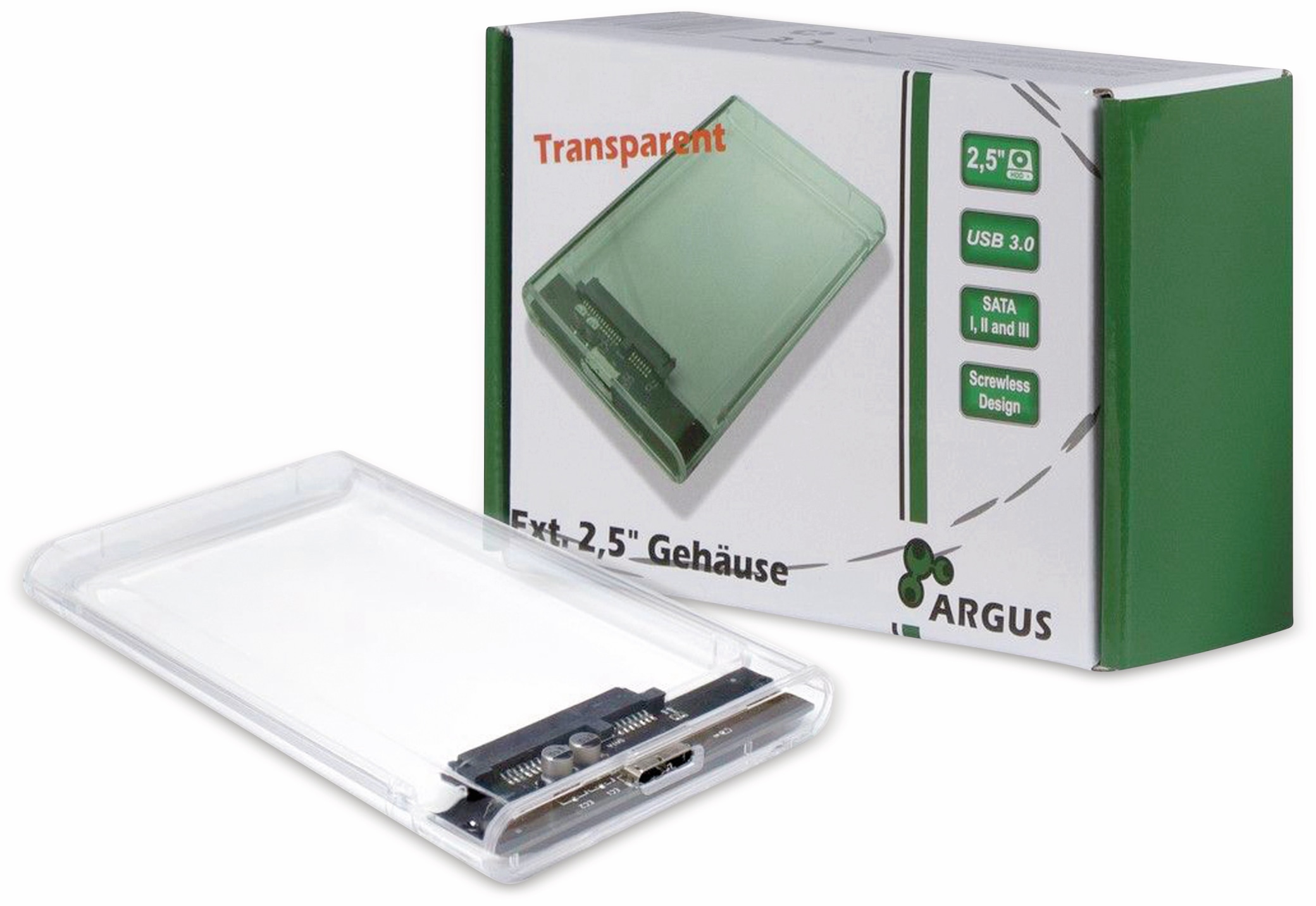 ARGUS HDD-Case INTER-TECH GD-25000, USB 3.0, 6,35 cm (2,5"), transparent