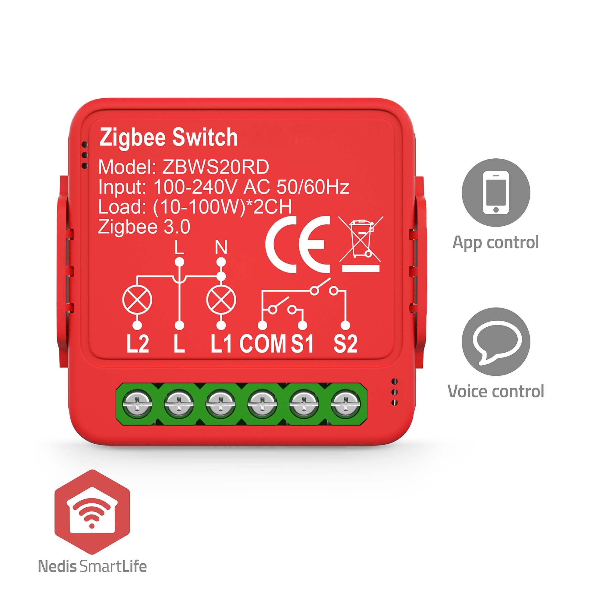 NEDIS Power Switch SmartLife, Einbaumodul, Doppelter Schalter