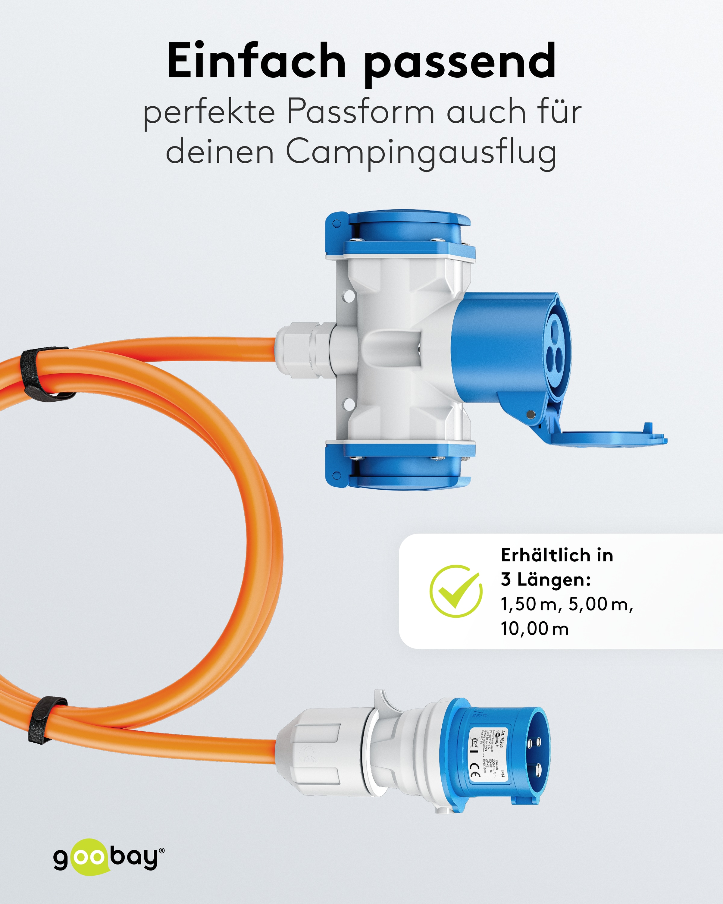 GOOBAY CEE-Adapterkabel 76265, 5 m, Stecker zu Kupplung + 2x Schutzkontaktkupplung GOOBAY CEE-Adapterkabel 76265, 5 m, Stecker zu Kupplung + 2x Schutzkontaktkupplung