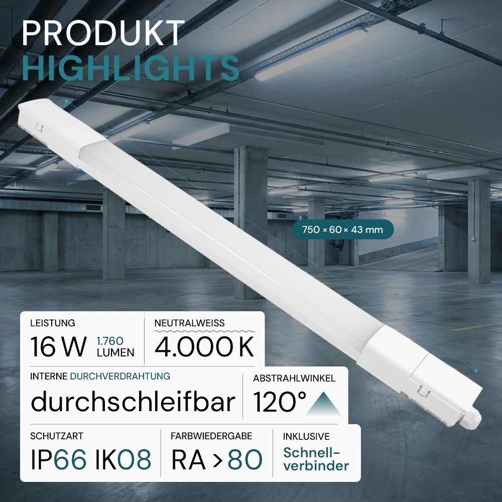 LUXULA LED-Feuchtraumleuchte, EEK: E, 16W, 1760lm, 4000K, 750mm