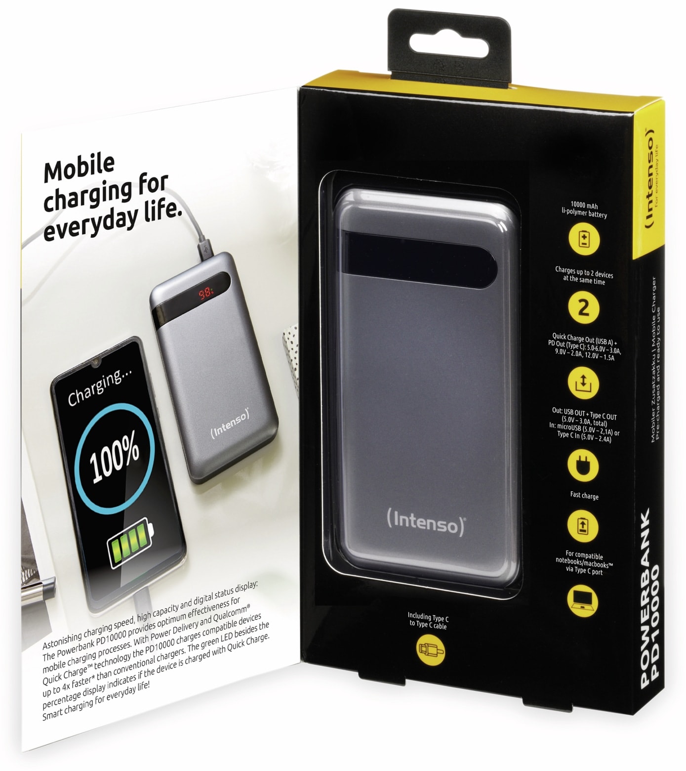 INTENSO USB Powerbank 7332330 PD10000, 10.000 mAh, schwarz INTENSO USB Powerbank 7332330 PD10000, 10.000 mAh, schwarz