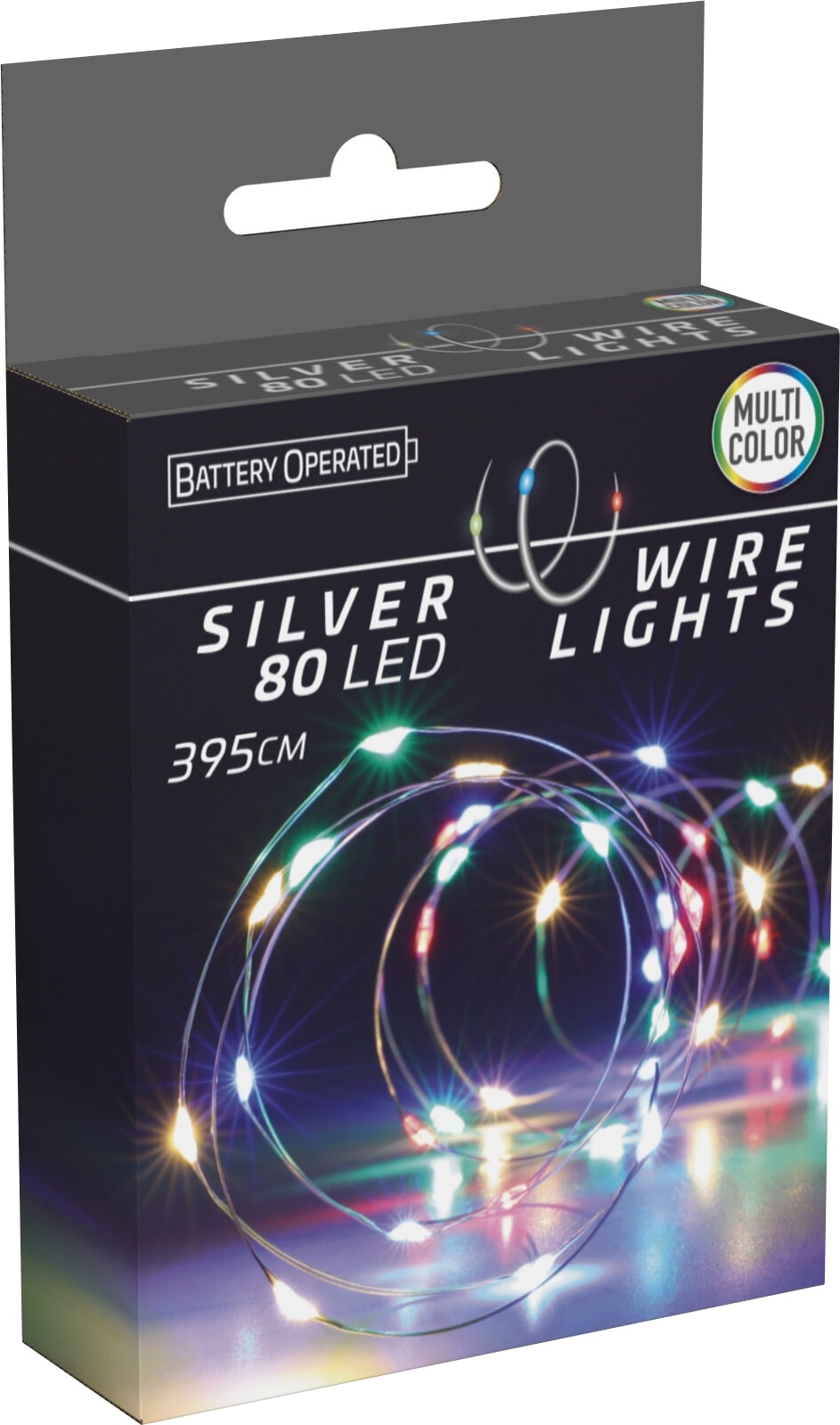LED-Silberdrahtlichterkette, 80 LEDs, bunt, Batterie, Innen, 4 m LED-Lichterkette Silberdraht 80 LEDs, bunt, Batteriebetrieb