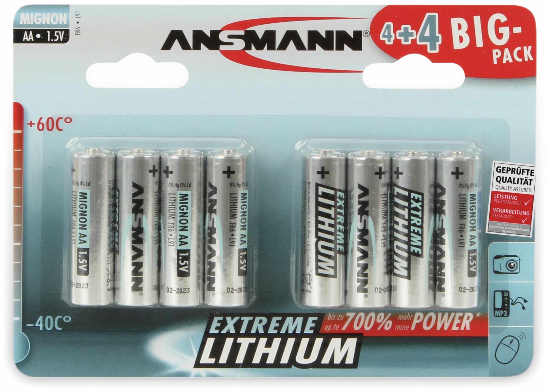 ANSMANN Mignon-Batterie, Lithium, AA, 1,5 V-, 8 Stück