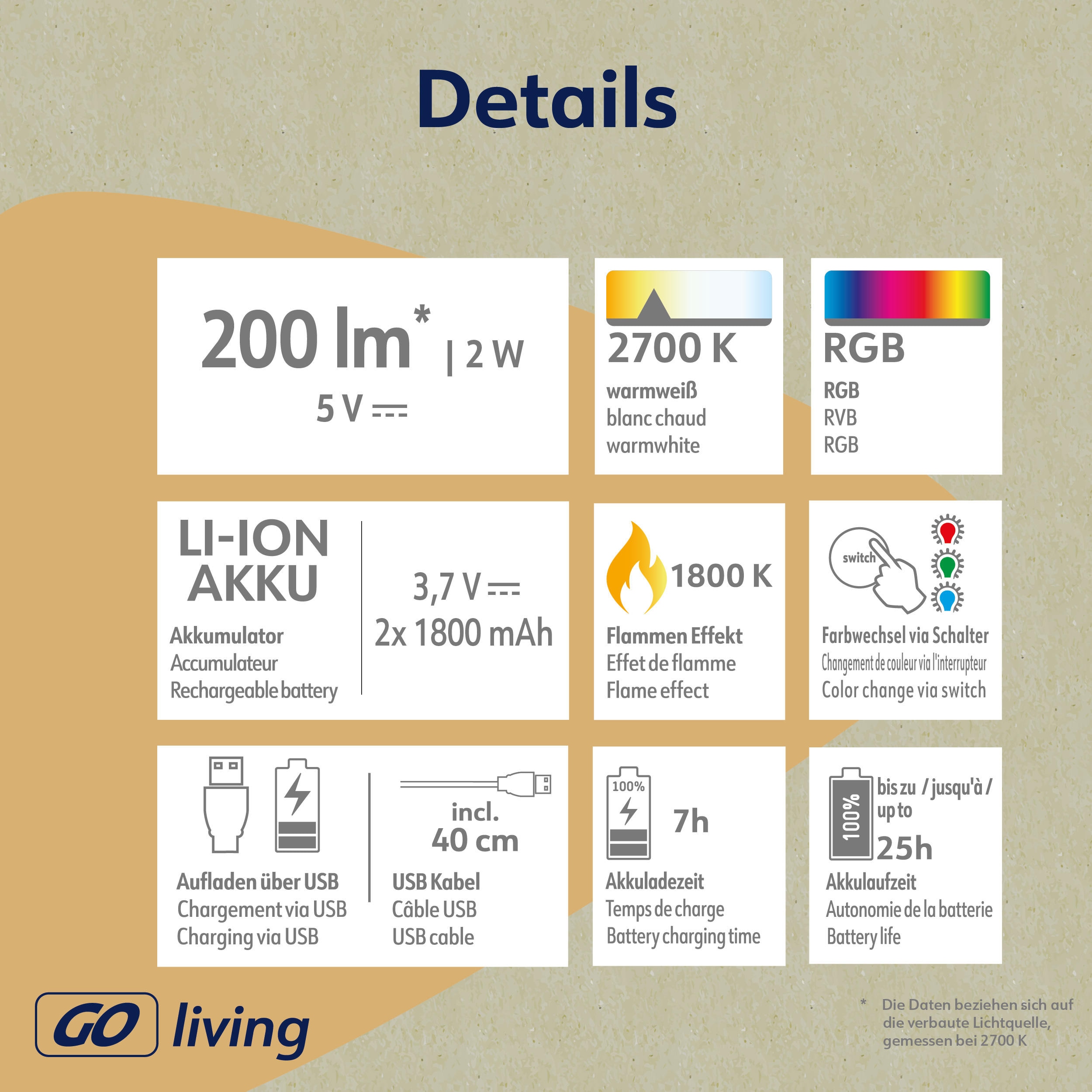 MÜLLER-LICHT LED-Akku-Tischleuchte PINE, 2W, 200lm, RGB + weiß, grau