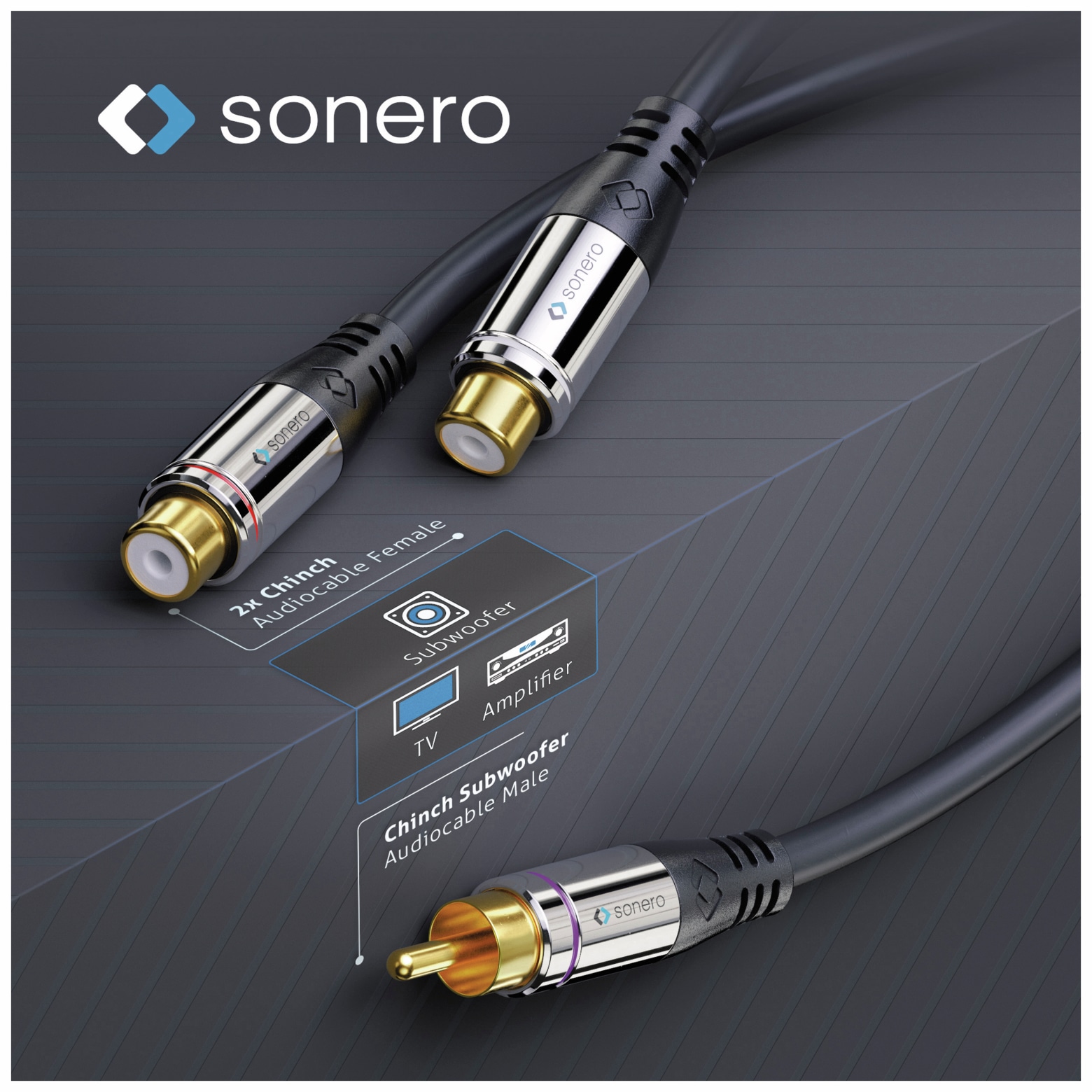 SONERO Audioadapter 0,20 m, Chinchstecker auf 2x Cinchbuchse