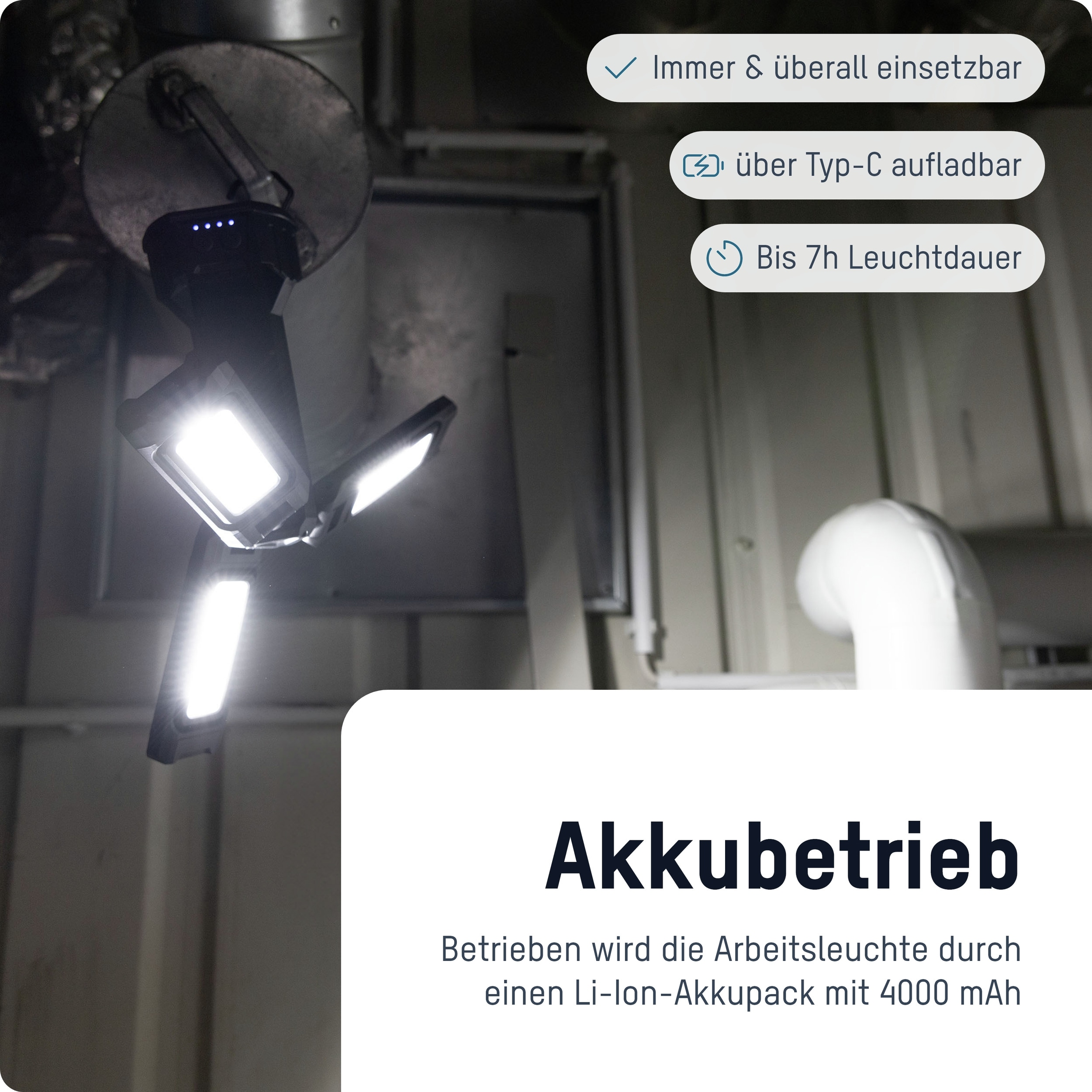 ANSMANN LED-Arbeitsleuchte Triohead, 7000 R, Akkubetrieb, mit Stativ